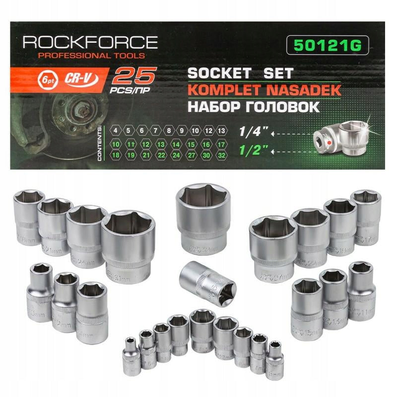 Socket set 1/4" & 1/2" 25el. (4-32mm) (6-angle)
