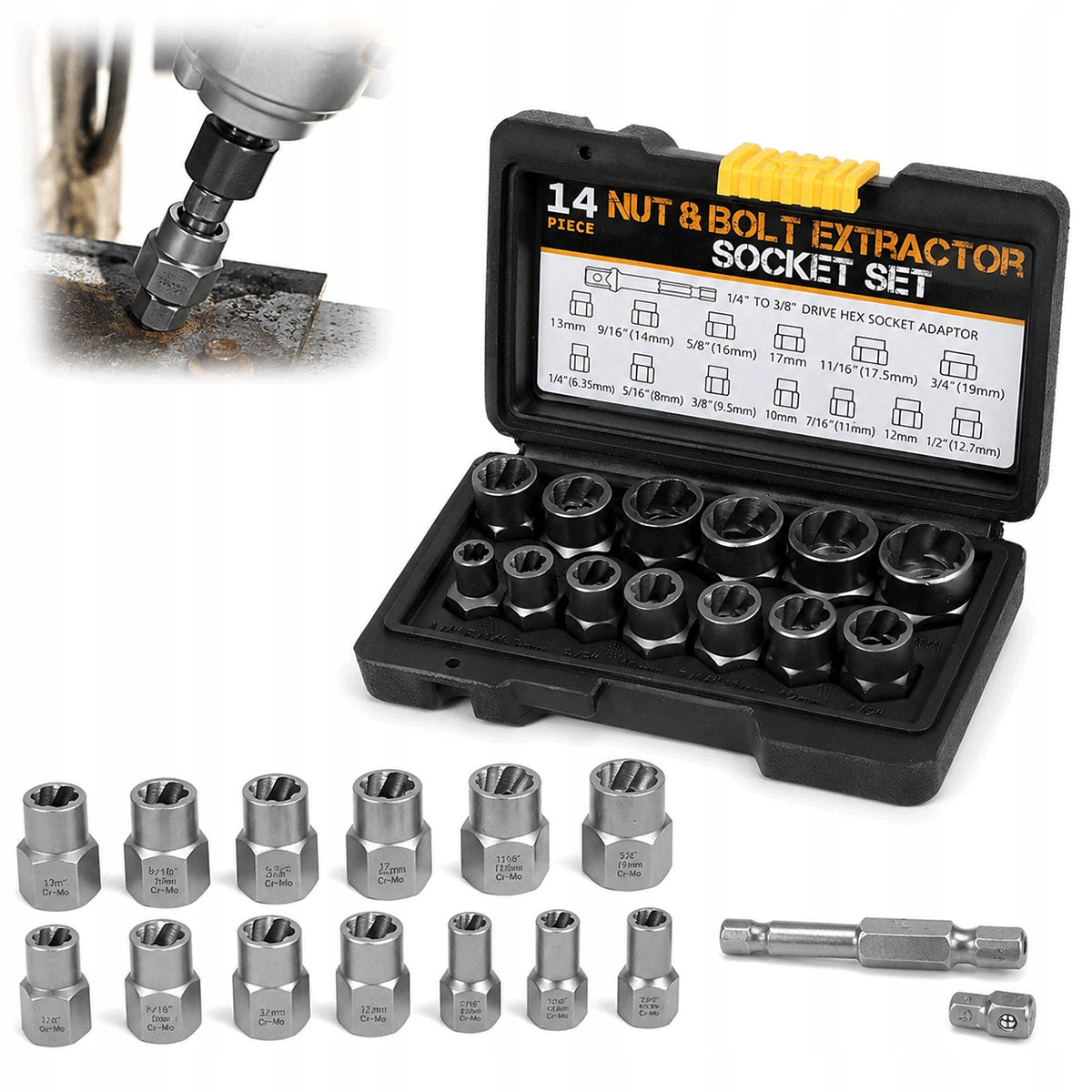 Socket unscrewers for damaged and machined nuts – 14 elements