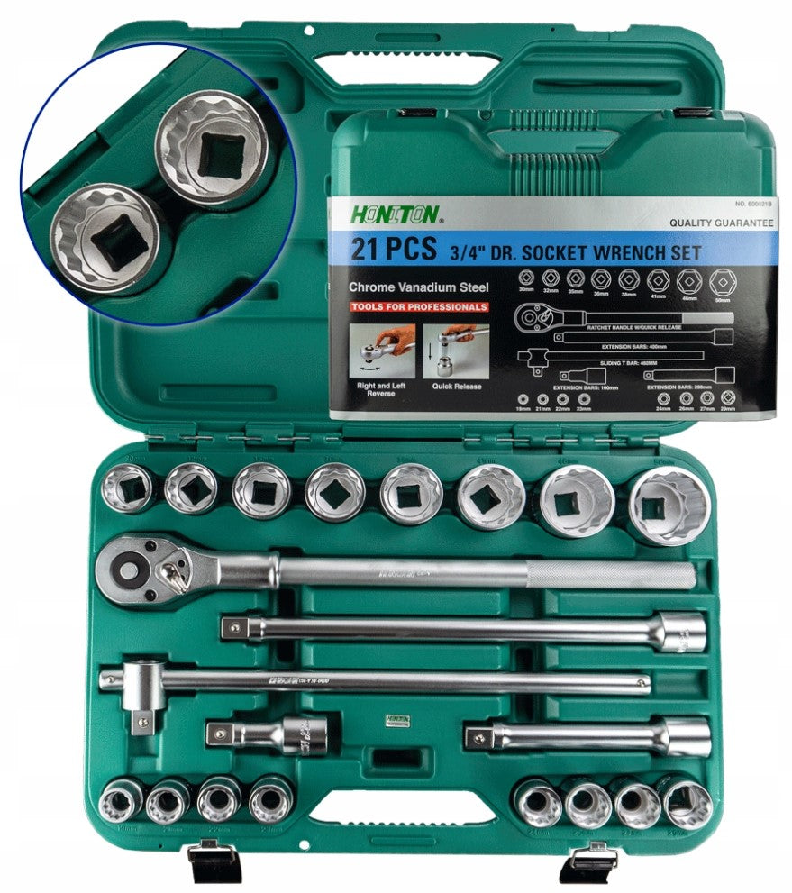 Socket wrench set 3/4" 19-50MM 12-ANGLE 21 pcs HONITON H6221 EAN (GTIN) 4710636290176