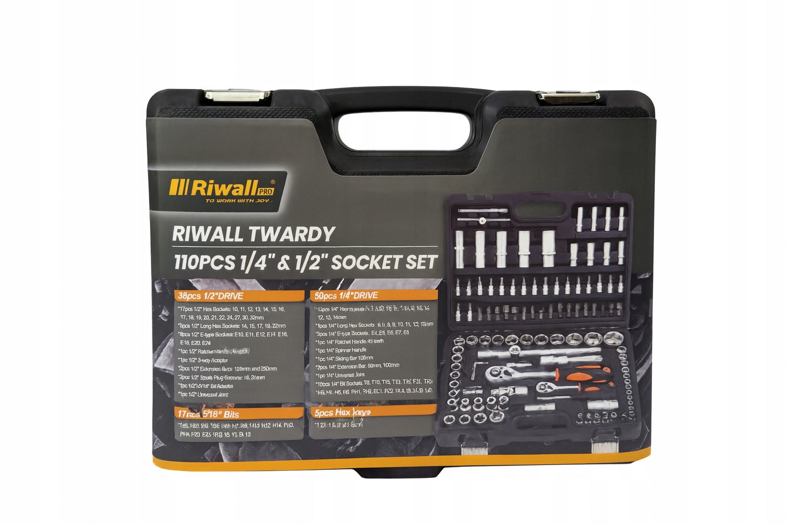 Socket wrench set Riwall hard 110 el 1/2" 1/4" tool case EAN (GTIN) 5907080487330