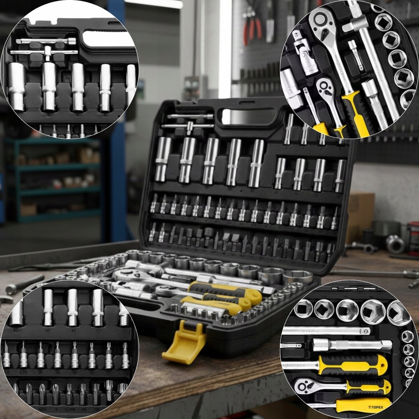 Socket wrenches 110 el 1/4 1/2 Suitcase TOPEX + Flat Eye Wrenches 12 pcs Number of items in the set 122