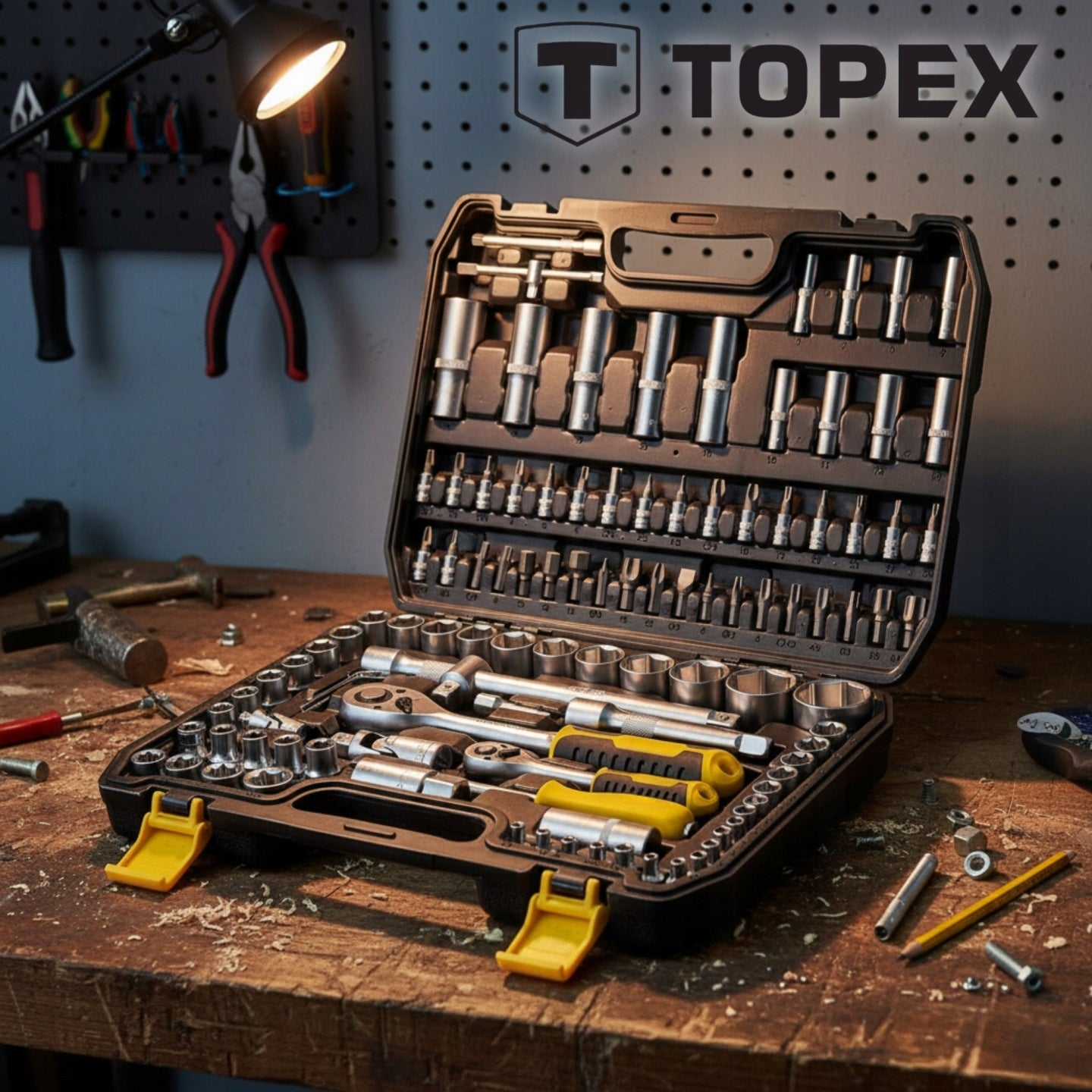 Socket wrenches 110 el 1/4 1/2 Suitcase TOPEX + Flat Eye Wrenches 12 pcs Product weight with unit packaging 4 kg