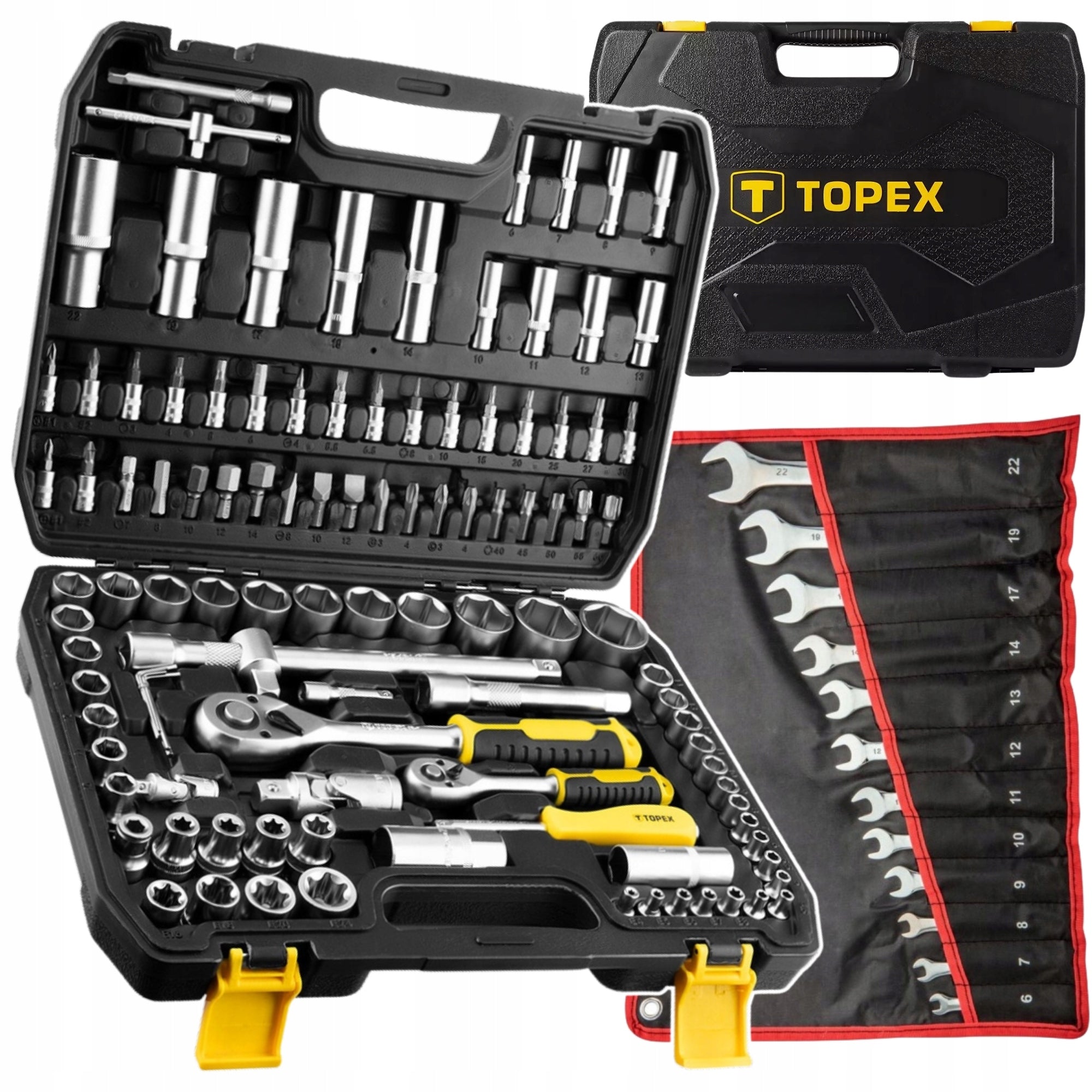 Socket wrenches 110 el 1/4 1/2 Suitcase TOPEX + Flat Eye Wrenches 12 pcs