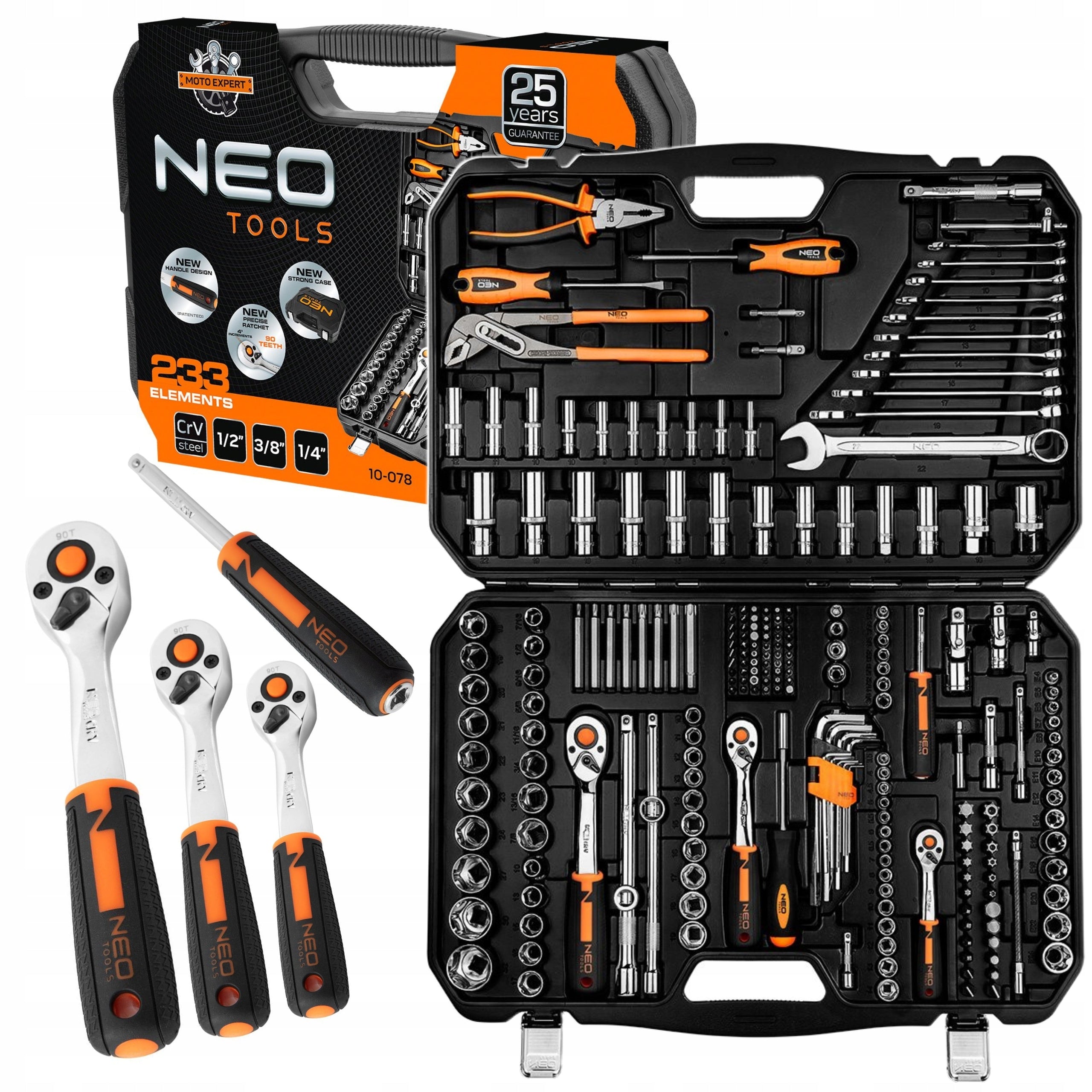 Socket wrenches CAPS set LARGE 233 pcs SET NEO TOOLS 10-078 Brand NEO TOOLS