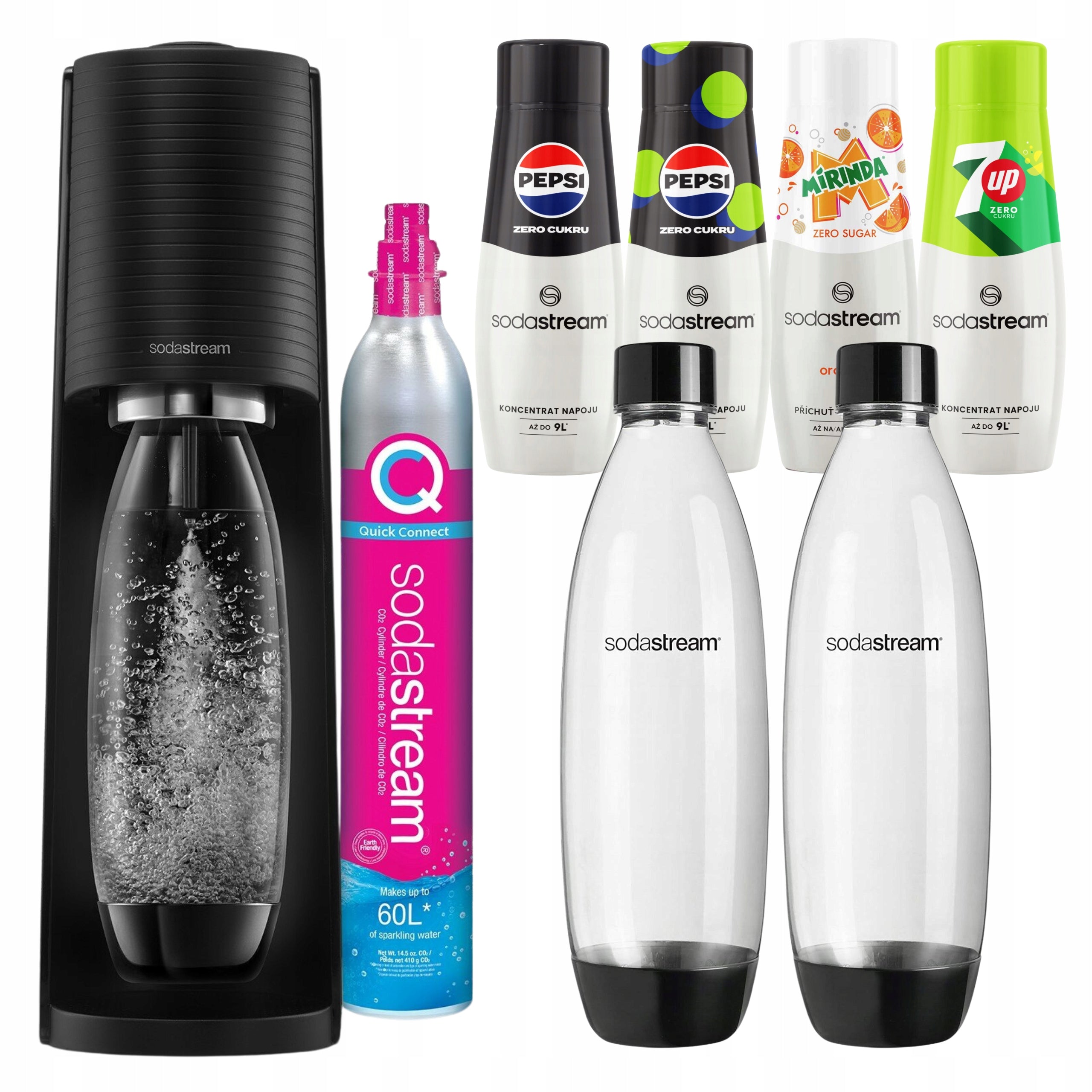 Soda Stream Saturator TERRA 2 Bottles + Pepsi Max, Lime, 7UP Free, Mirinda