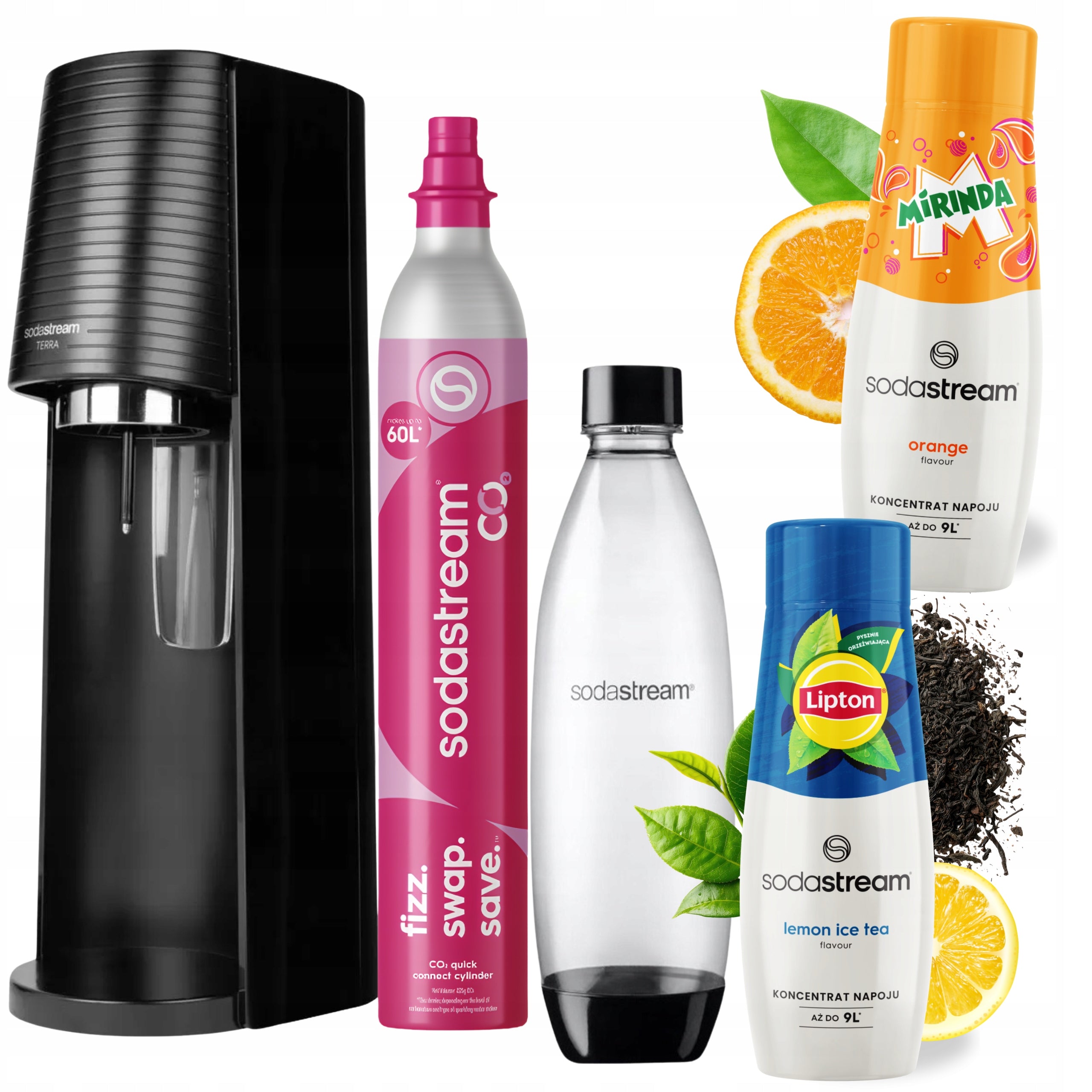 SodaStream TERRA + 1L Bottle + Mirinda Syrup + Lipton Ice Tea Lemon