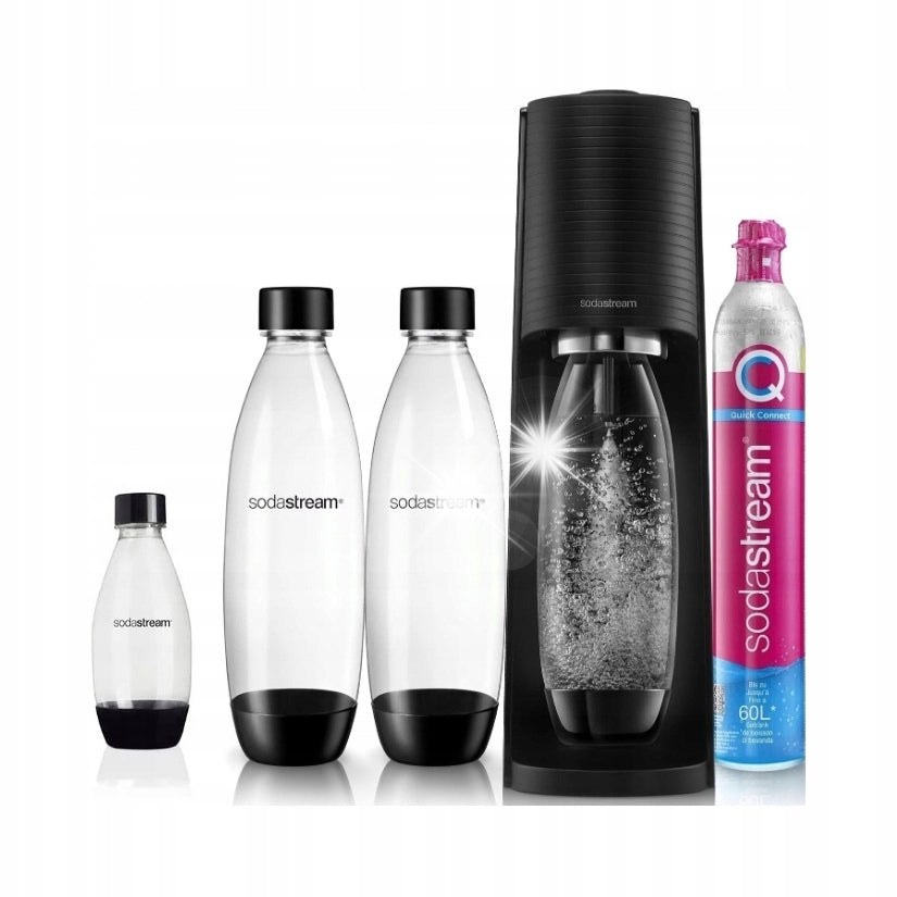 SodaStream TERRA Saturator for CARBONATED WATER black + 3 BOTTLES + GAS