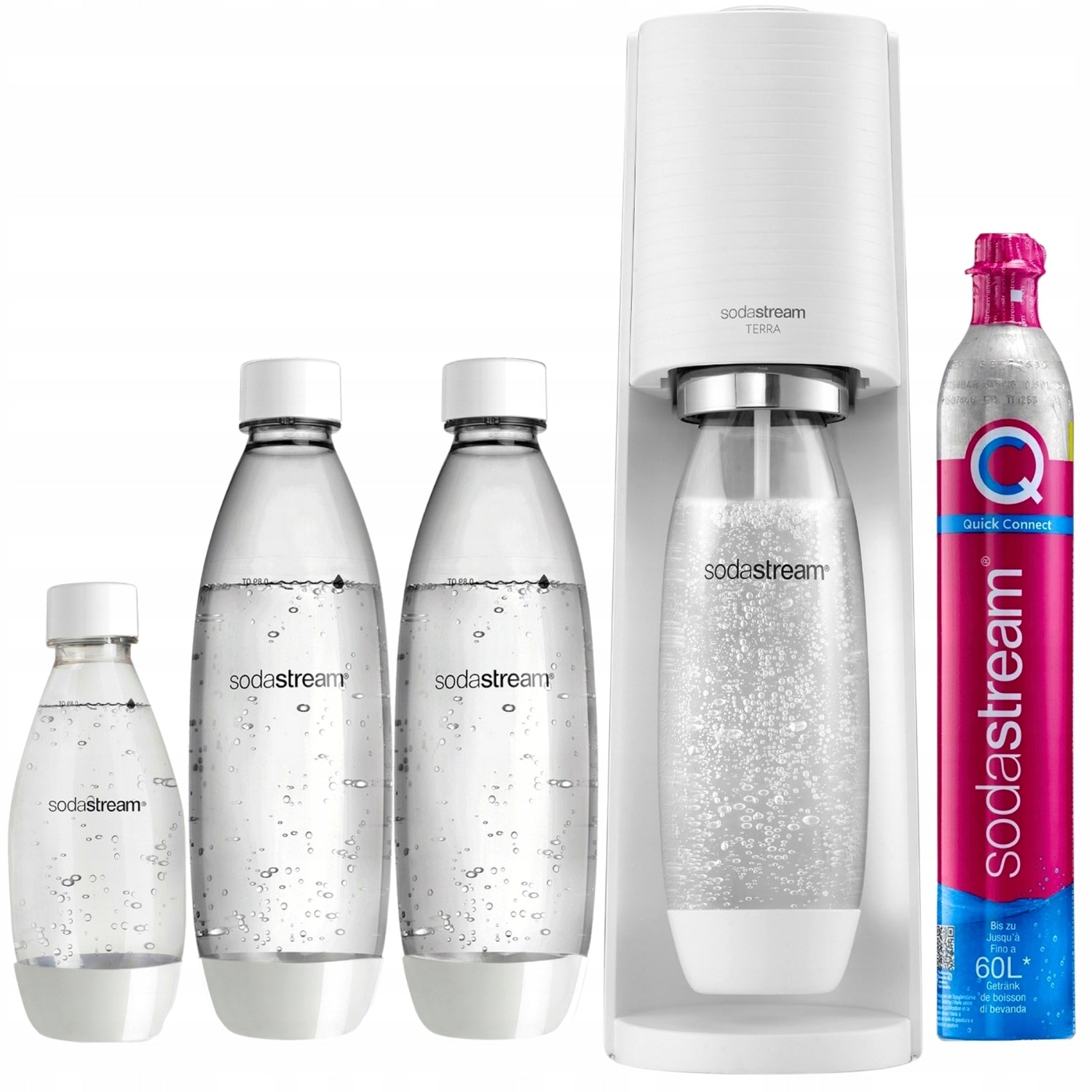 SodaStream TERRA Saturator for SODA WHITE + 3 BOTTLES + CO2 GAS
