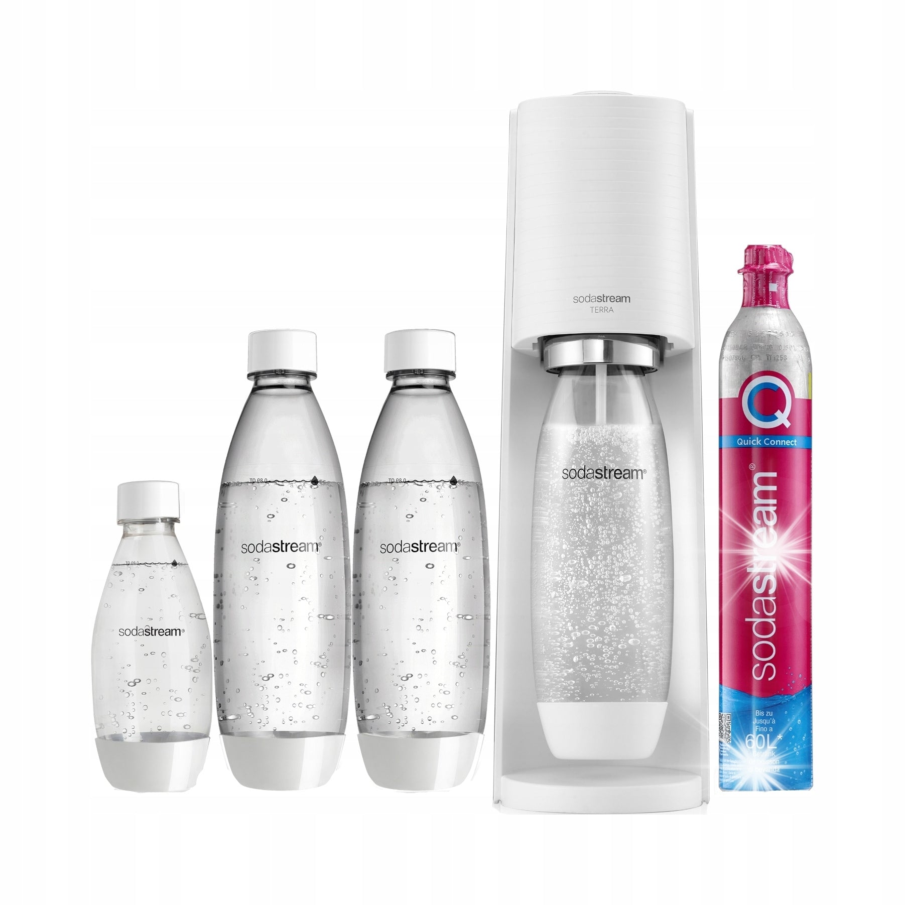SodaStream TERRA Saturator for SPARKLING WATER white + 3 BOTTLES + GAS