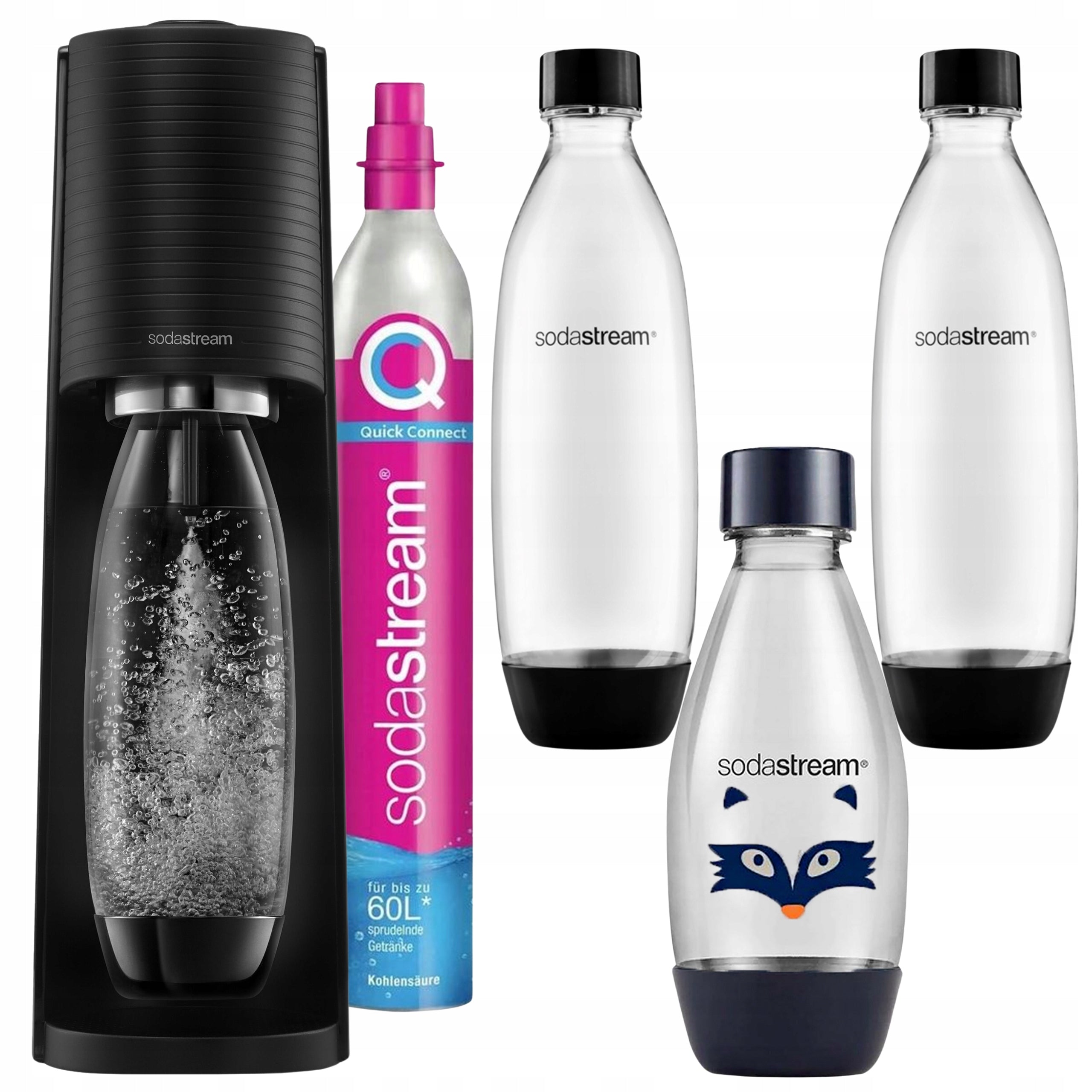 SodaStream Terra Saturator for Water 2 Bottles 1L + Small Bottle Raccoon 0,5L