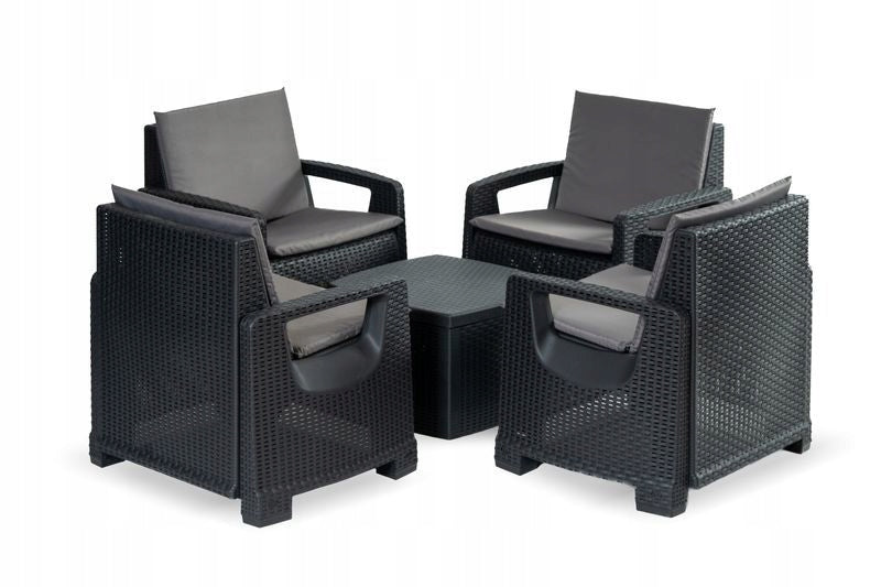 Sofia Garden Set, Coffee Table + 4 Armchairs Color black