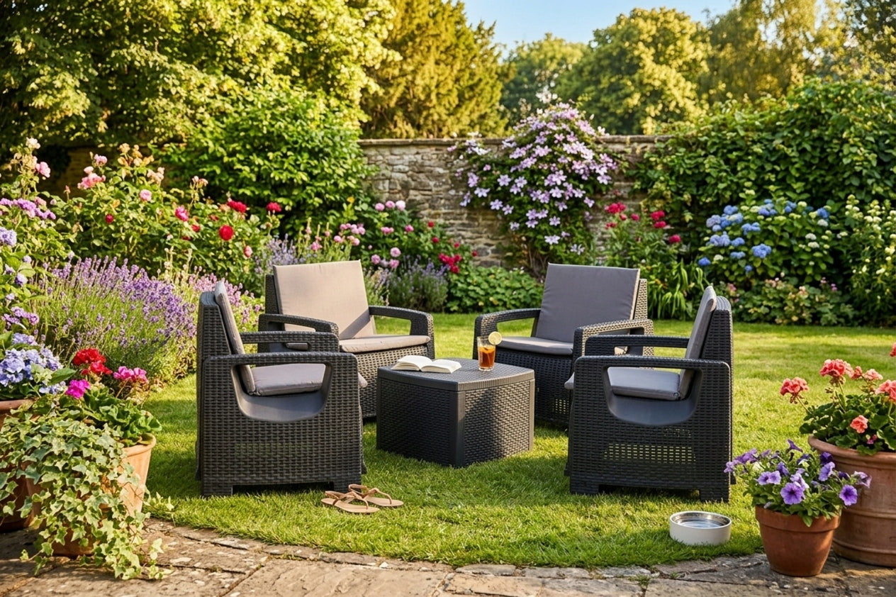 Sofia Garden Set, Coffee Table + 4 Armchairs Manufacturer Corciano