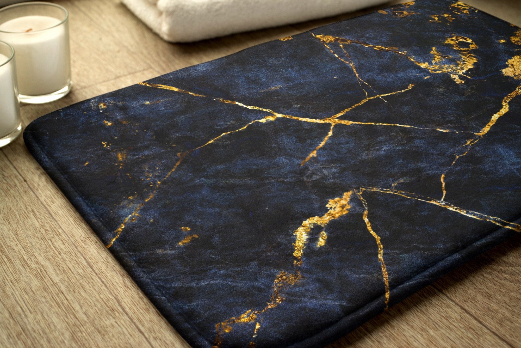 Soft Bathroom Rug Mat Navy Blue Marble Length 45 cm