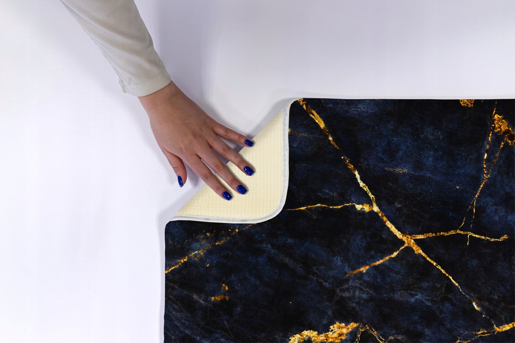 Soft Bathroom Rug Mat Navy Blue Marble Thickness 10 mm