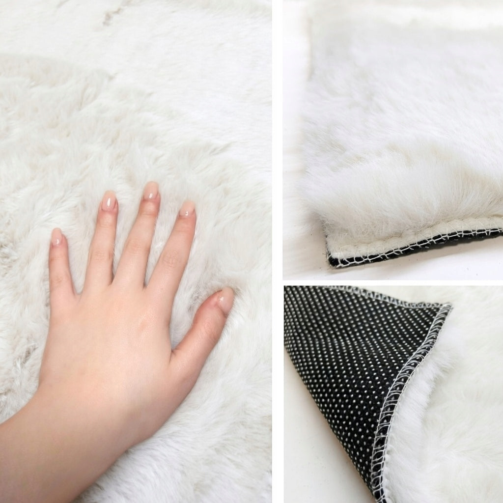 Soft Carpet NON-SLIP faux fur 120x160cm WHITE Thickness 1.5 mm