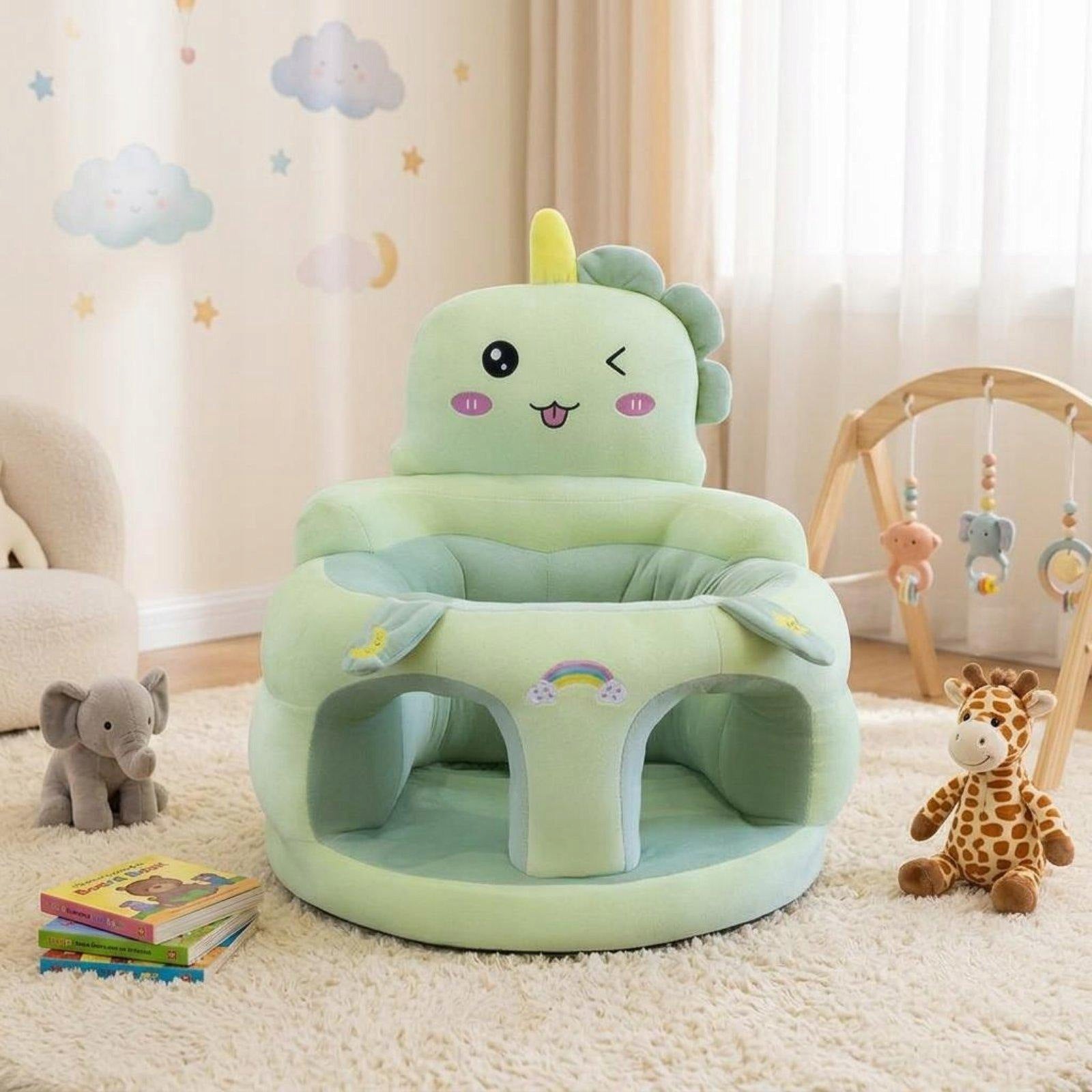 Soft Children Support Seat with High Backrest Plush Infant Green Dinosaur Brand no brand