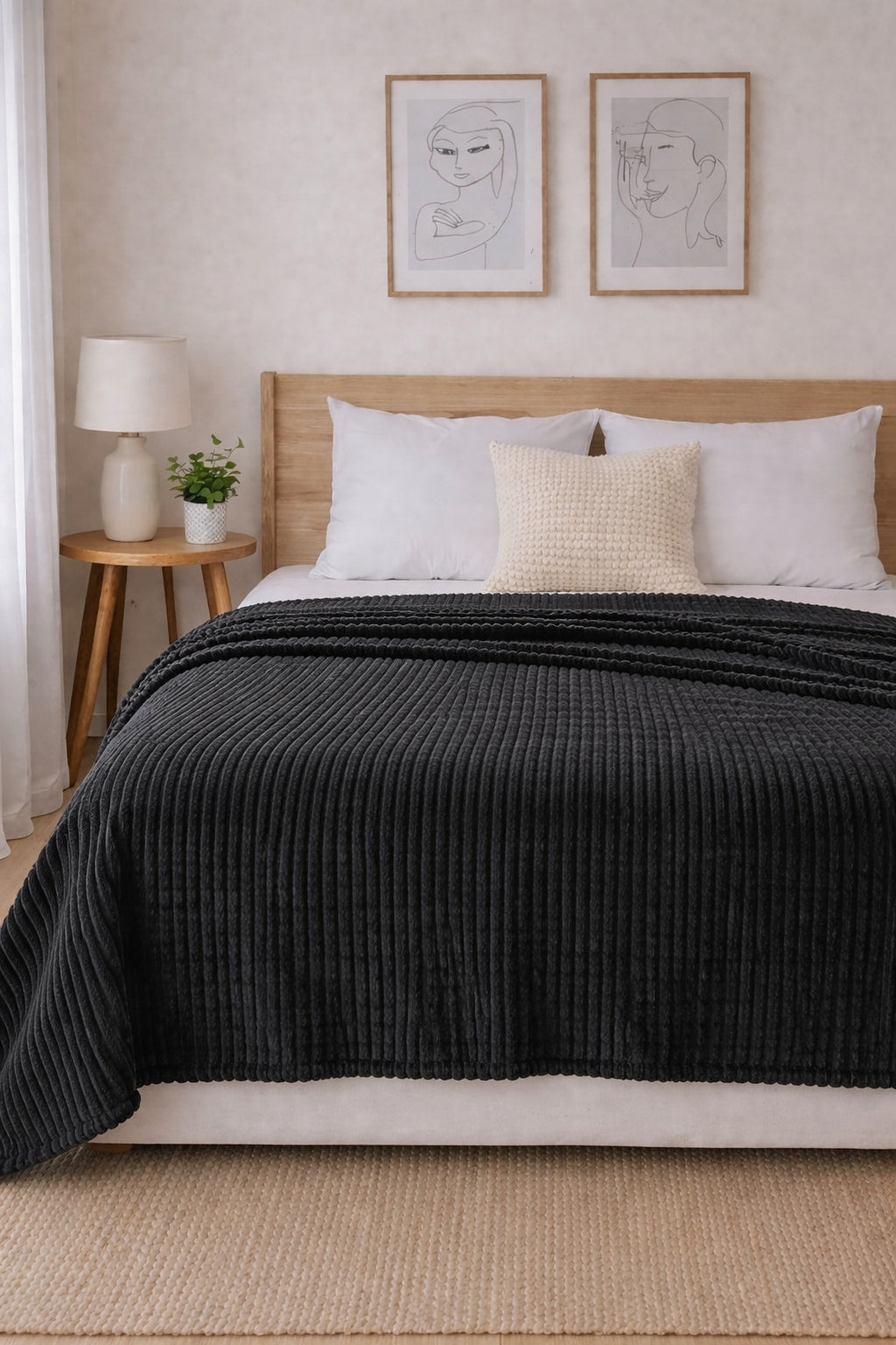 Soft blanket for couch bed thin summer 200x220 STRIPED STRIPES BLACK dark Brand Cotton world