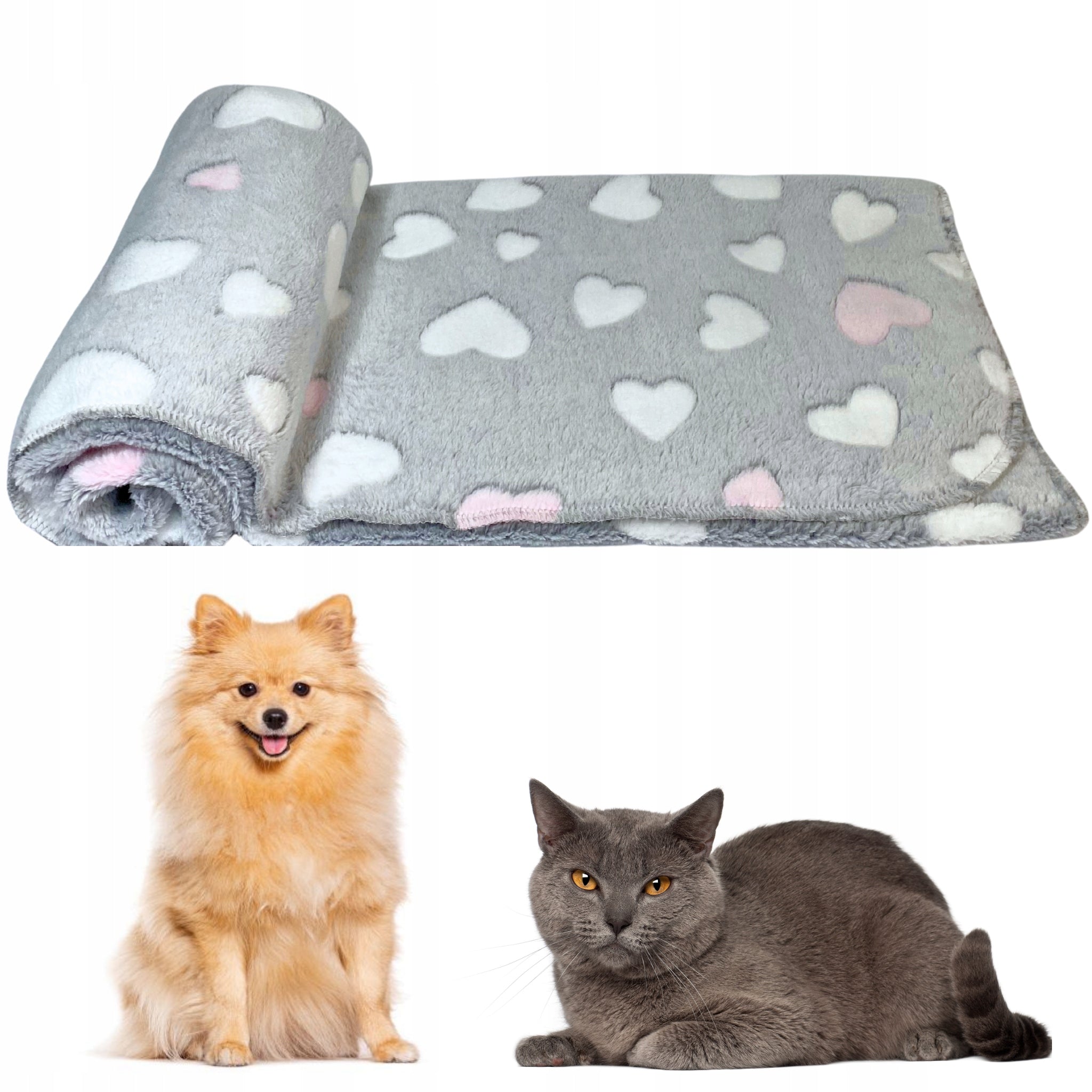Soft cat dog blanket for bed DOTTY plush grey paws 40x60