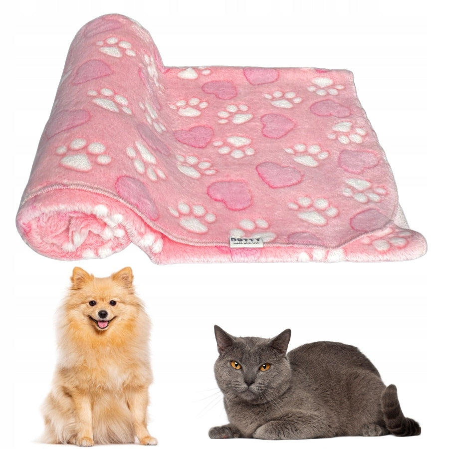 Soft cat dog blanket for bed DOTTY plush pink hearts 60x40