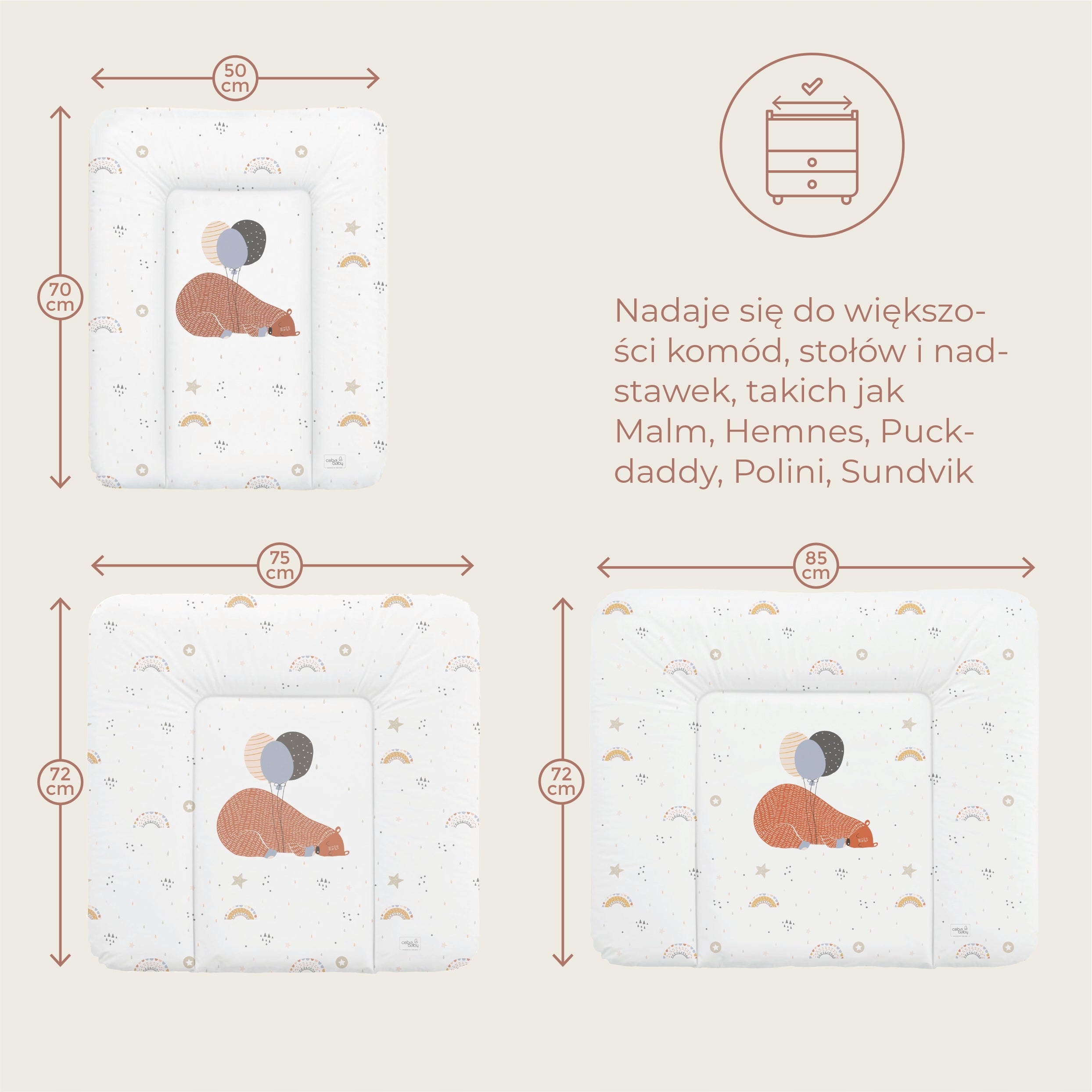 Soft changing table Ceba Baby 75 x 72 cm - for babies - waterproof Brand Ceba baby