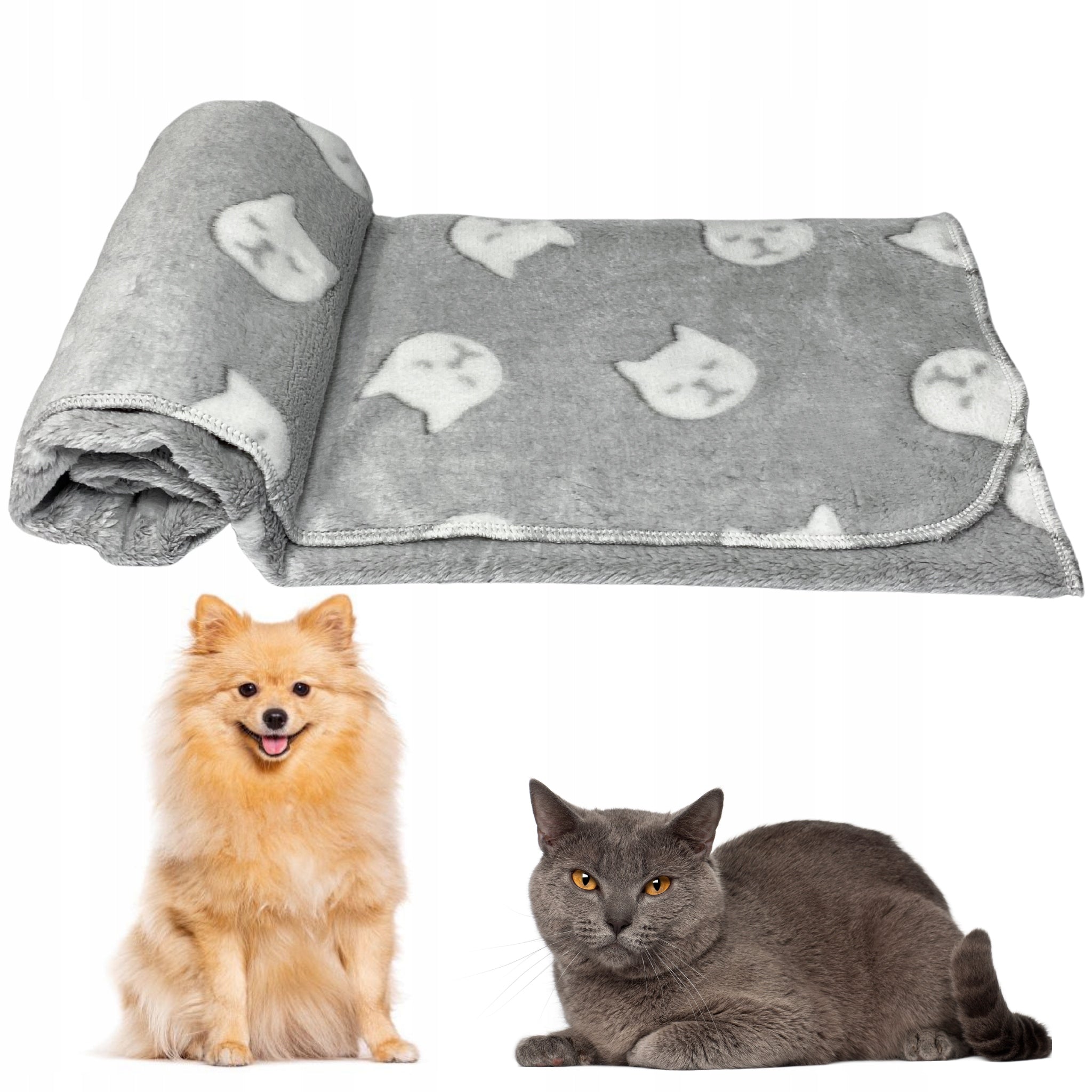 Soft dog cat blanket for bed DOTTY fleece minky grey cats 120x100
