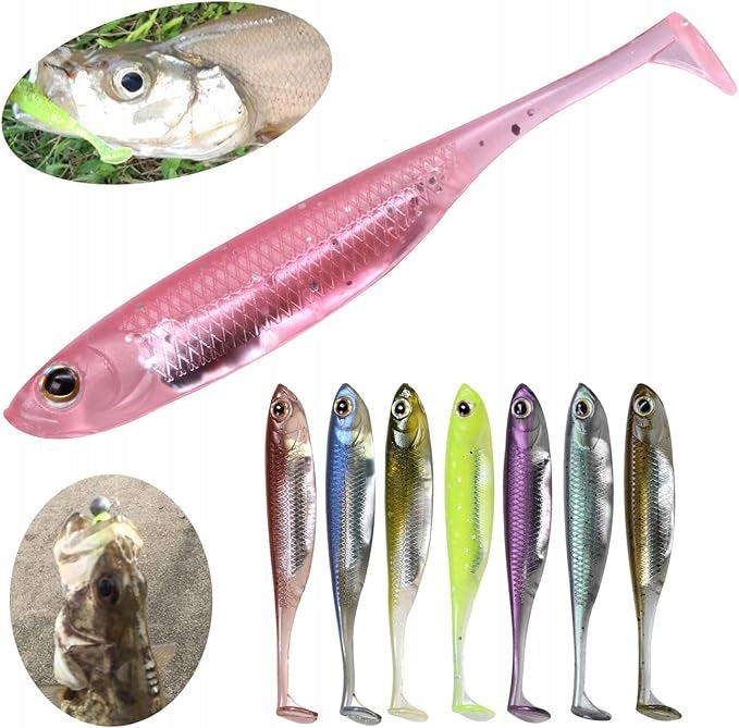Soft plastic fish bait with straight tail 8 cm. 6 pieces. pink
