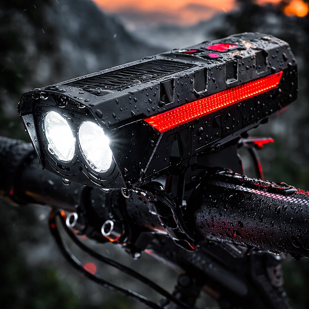 Solar Bike Light Front Rear 800lm Horn 140dB USB Powerbank Color black