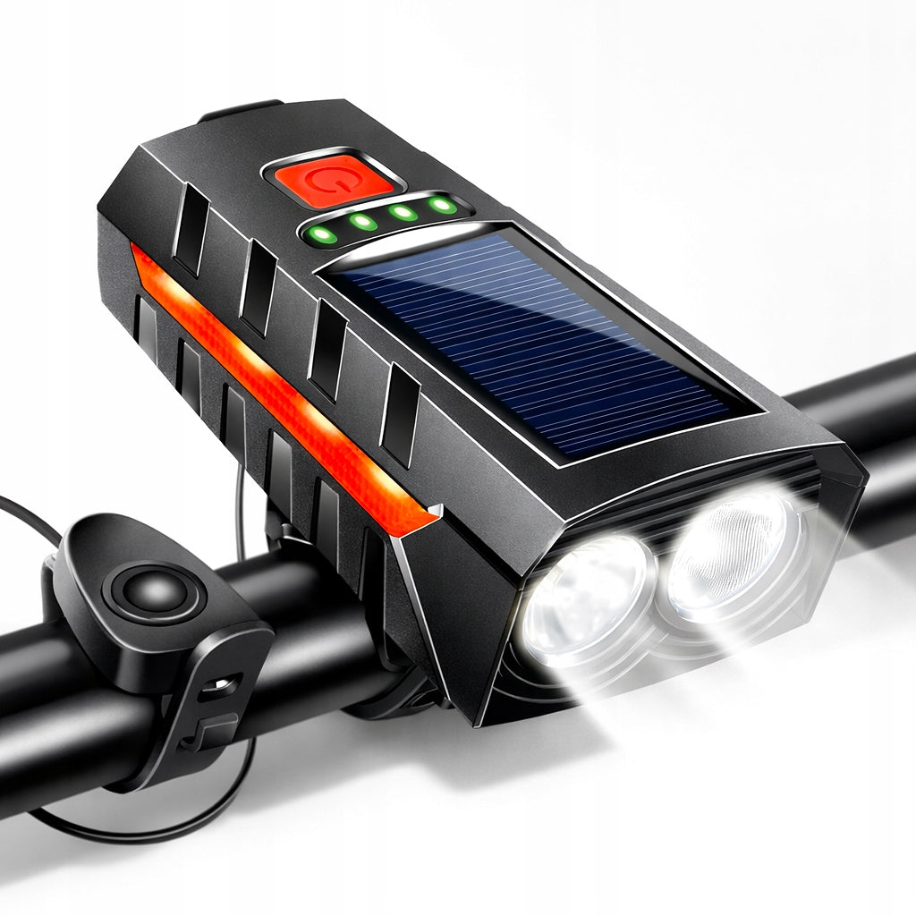 Solar Bike Light Front Rear 800lm Horn 140dB USB Powerbank Kind set
