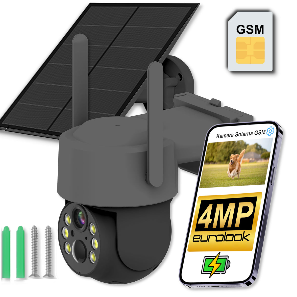Solar Camera Outdoor Rotating GSM 3G 4G SIM 4MPx FULL HD 2K BATTERY OPERATED Packaging status original