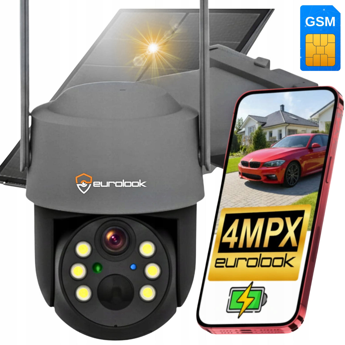Solar Camera Outdoor Rotating GSM 3G 4G SIM 4MPx FULL HD 2K BATTERY OPERATED