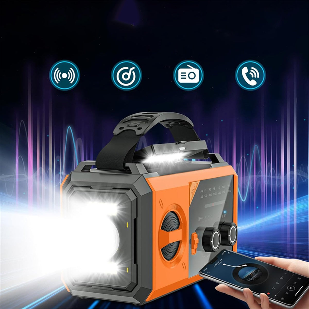 Solar Charging And Crank Bluetooth Radio 5.3 20000mah, Orange Brand Bedee