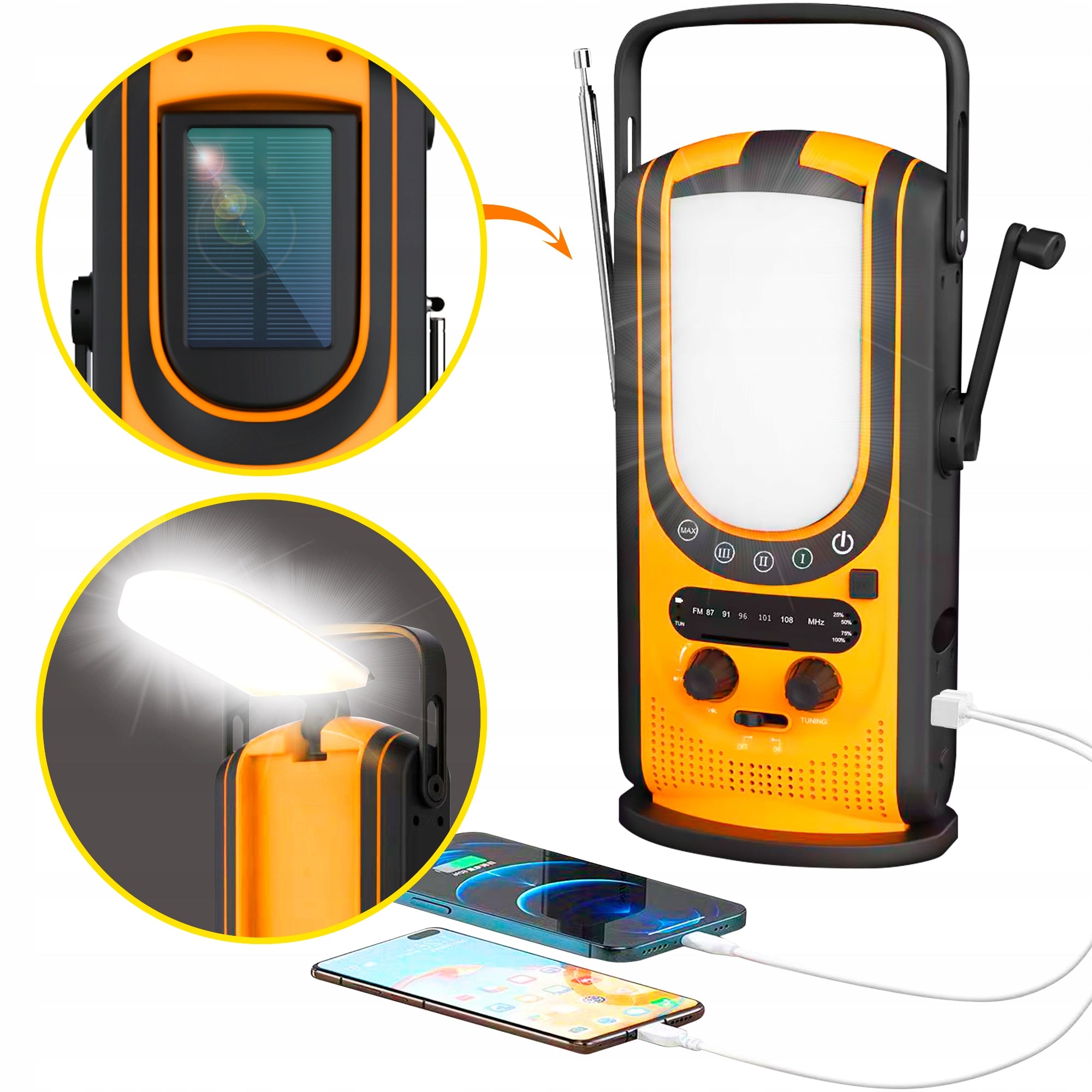 Solar Emergency Radio with Crank 6000mAh Flashlight Powerbank Dynamo Alarm BEZP
