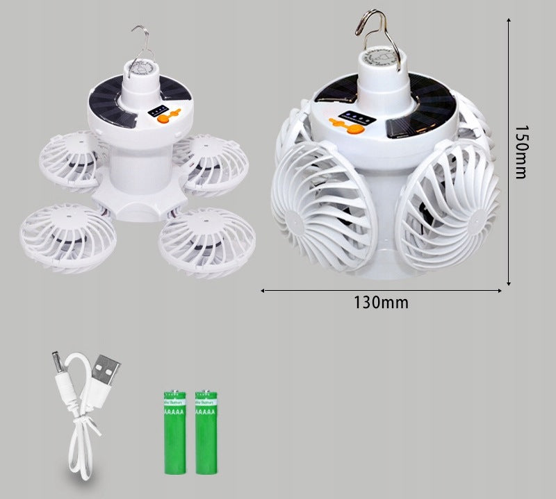 Solar Folding Fan with LED Lamp, 4 Shovels, for Tent and Home Manufacturer code 06910846135016