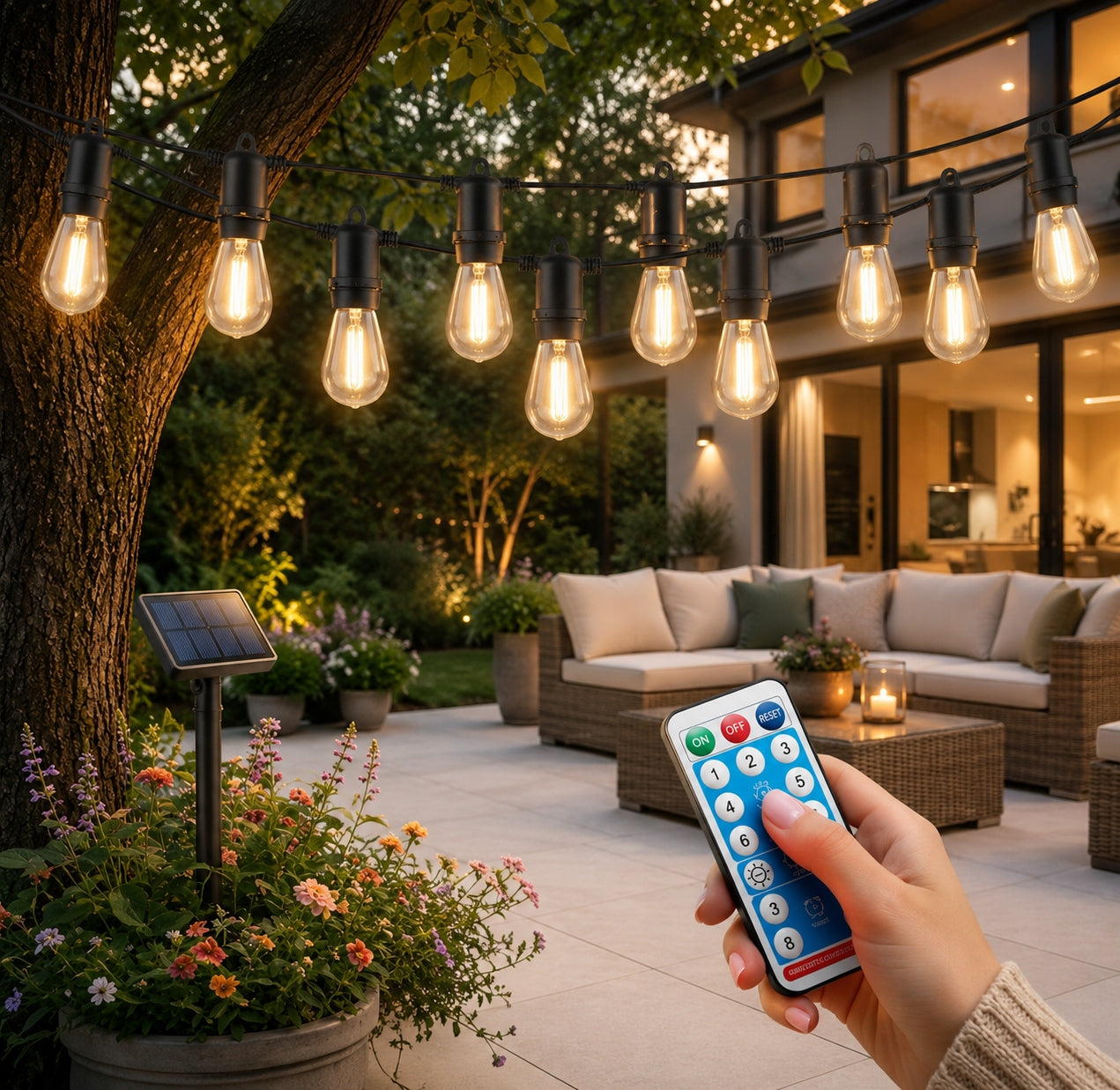 Solar Garden Garland 15m 15x LED Bulb E27 + Remote Control + USB Charging Manufacturer code 05170S