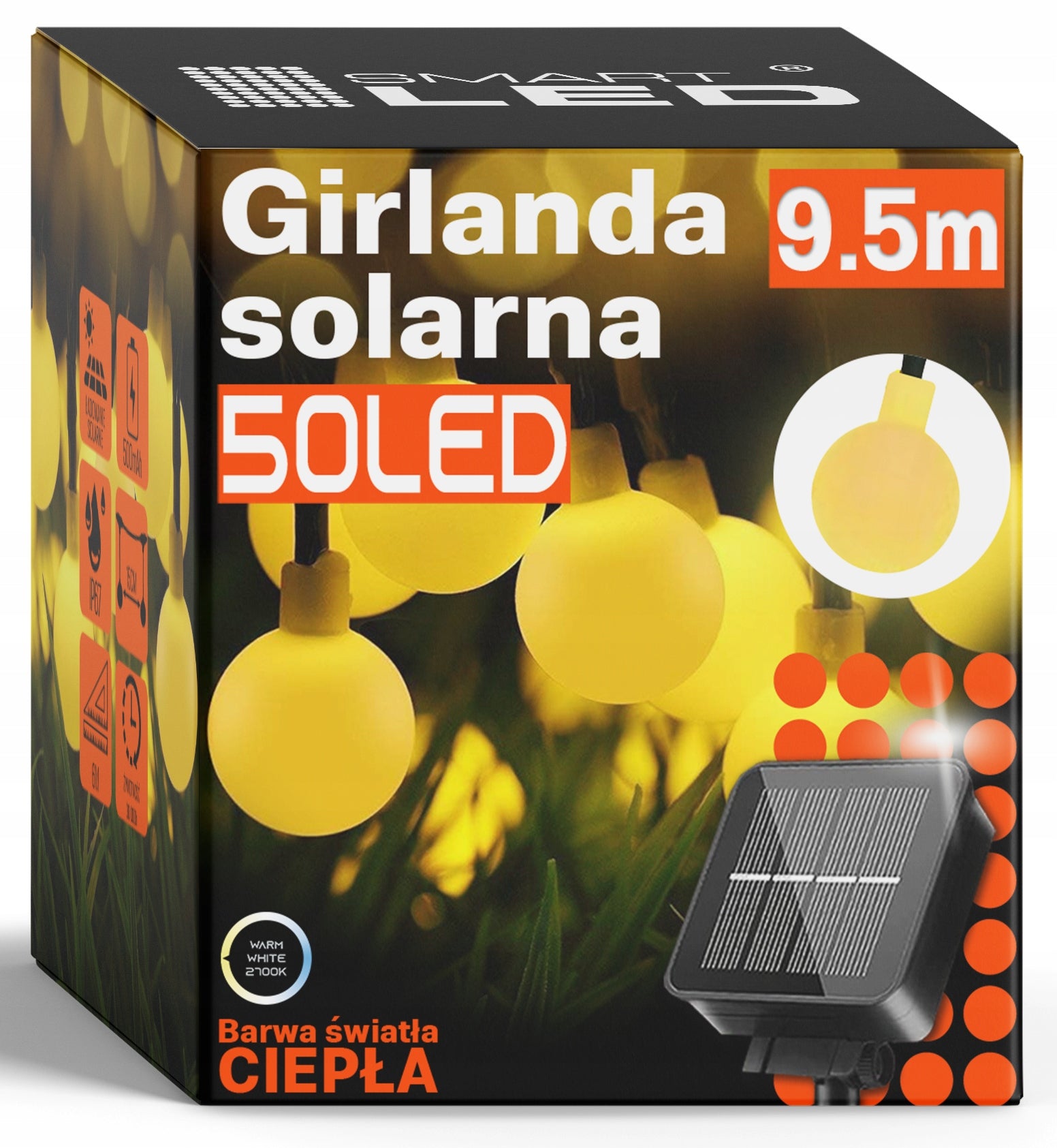 Solar Garden Garland Solar Lights 50x LED Bulb for Balcony 9m IP67