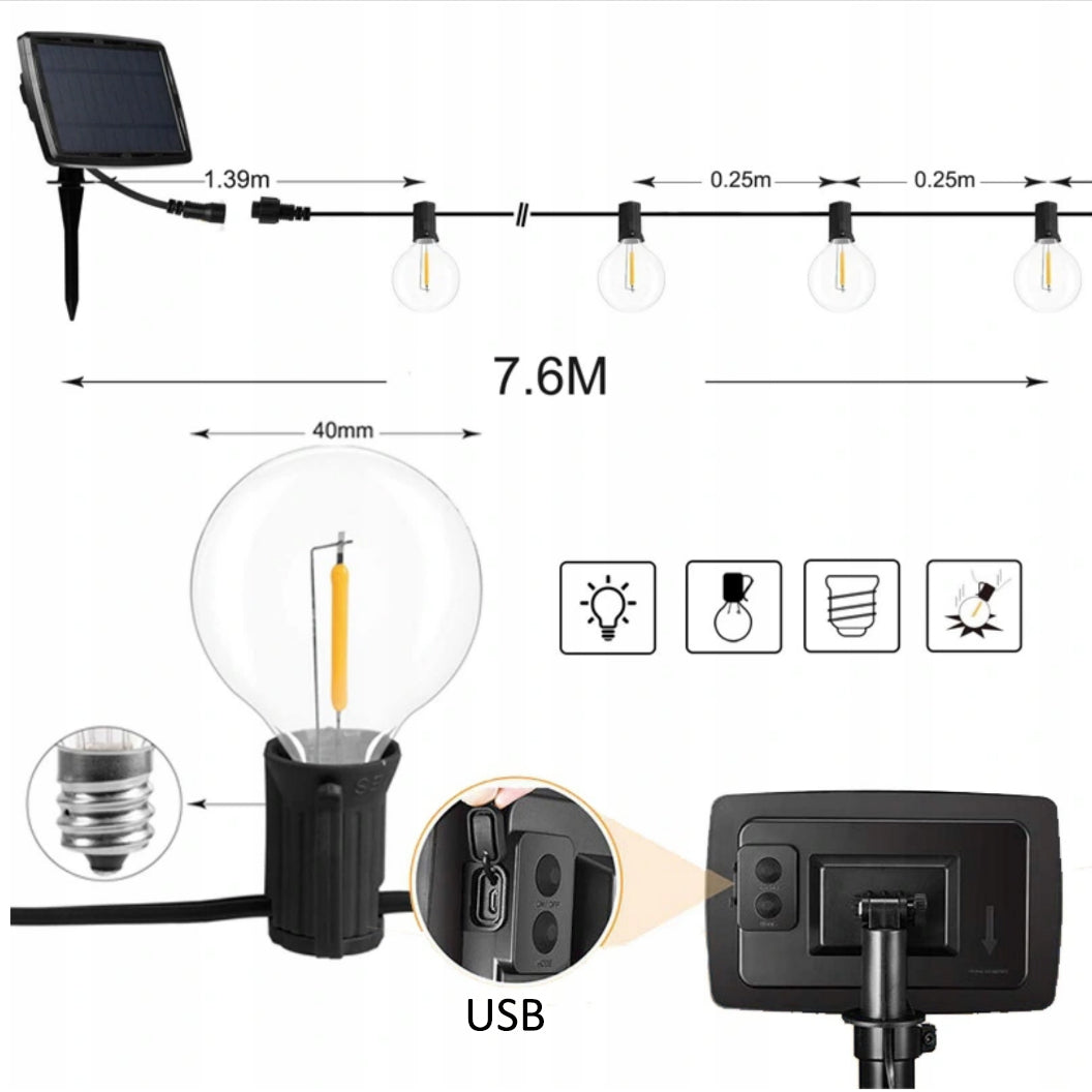 Solar Garland GARDEN LIGHTS 25pcs With Remote Controls Length 760 cm