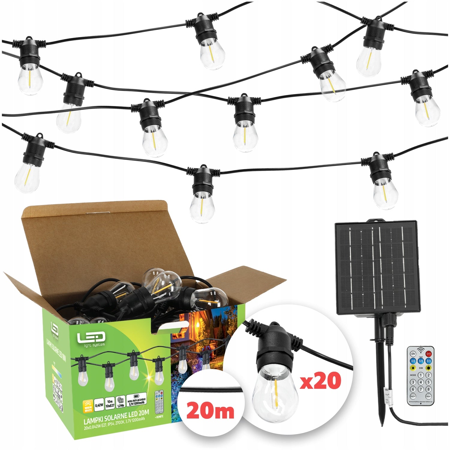 Solar Garland Garden Solar Lights 20x LED Bulb for Balcony 10m