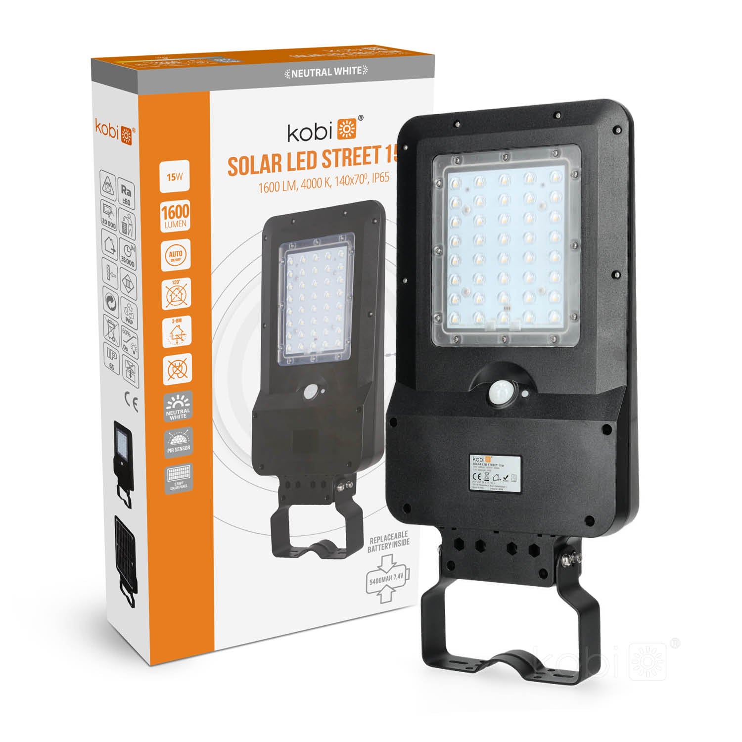 Solar LED Street Light Lamp 15W 4000K With Motion Sensor WATERPROOF