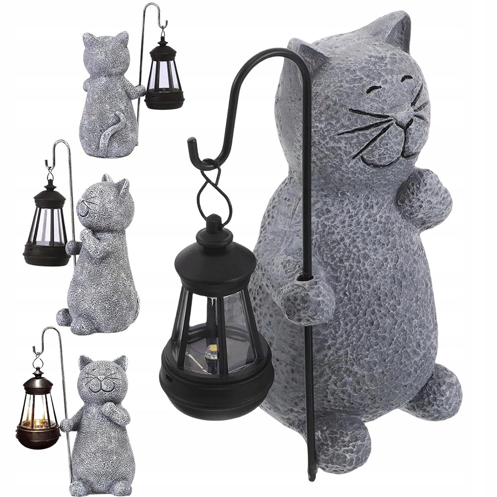Solar Lamp Punched Garden With Cat Figurine Garden Decoration For Gift
