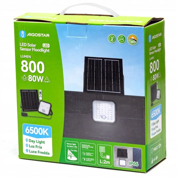 Solar floodlight 2m 80W PIR 6500K Manufacturer code 402914