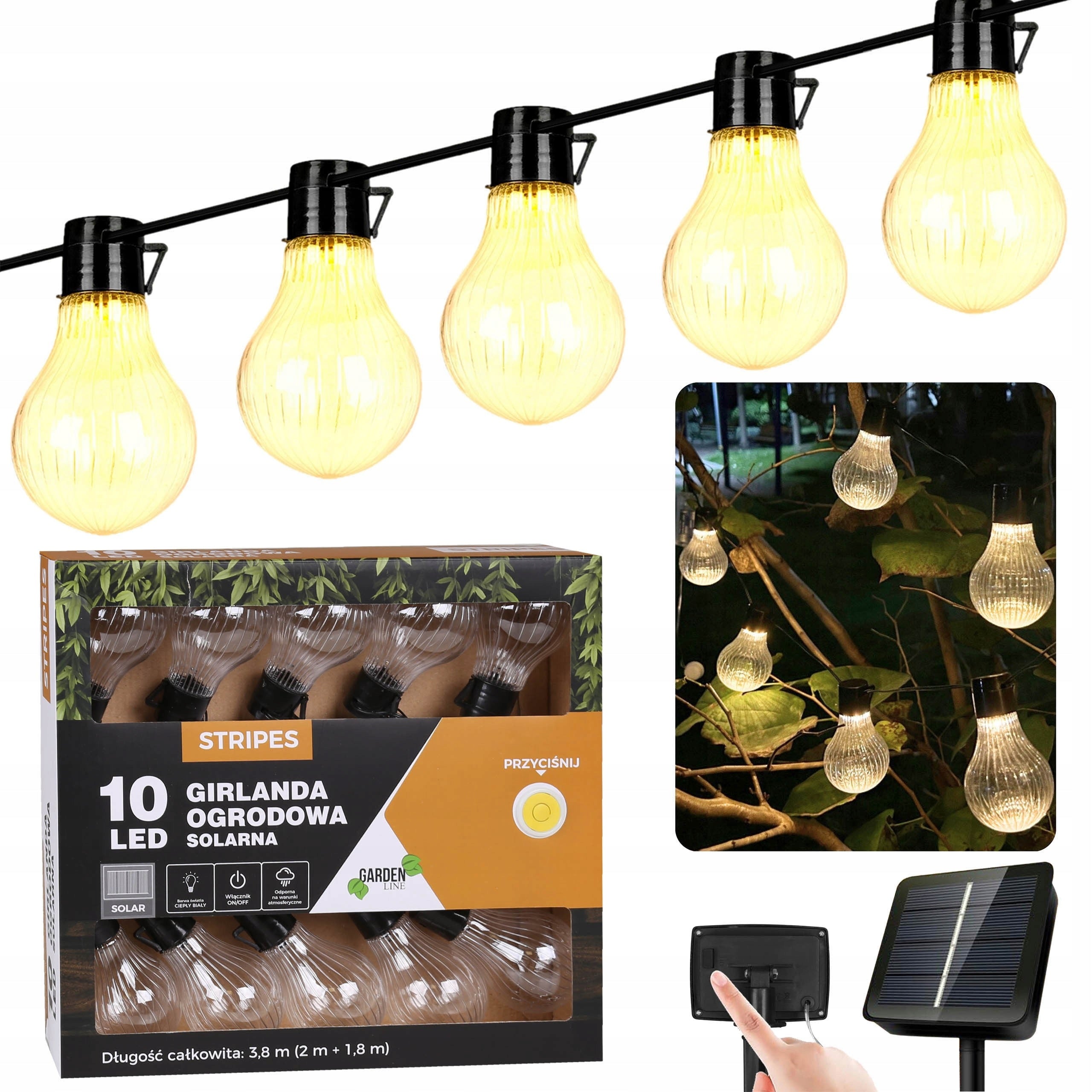 Solar garden garland 10 LED, light chain 3,8m