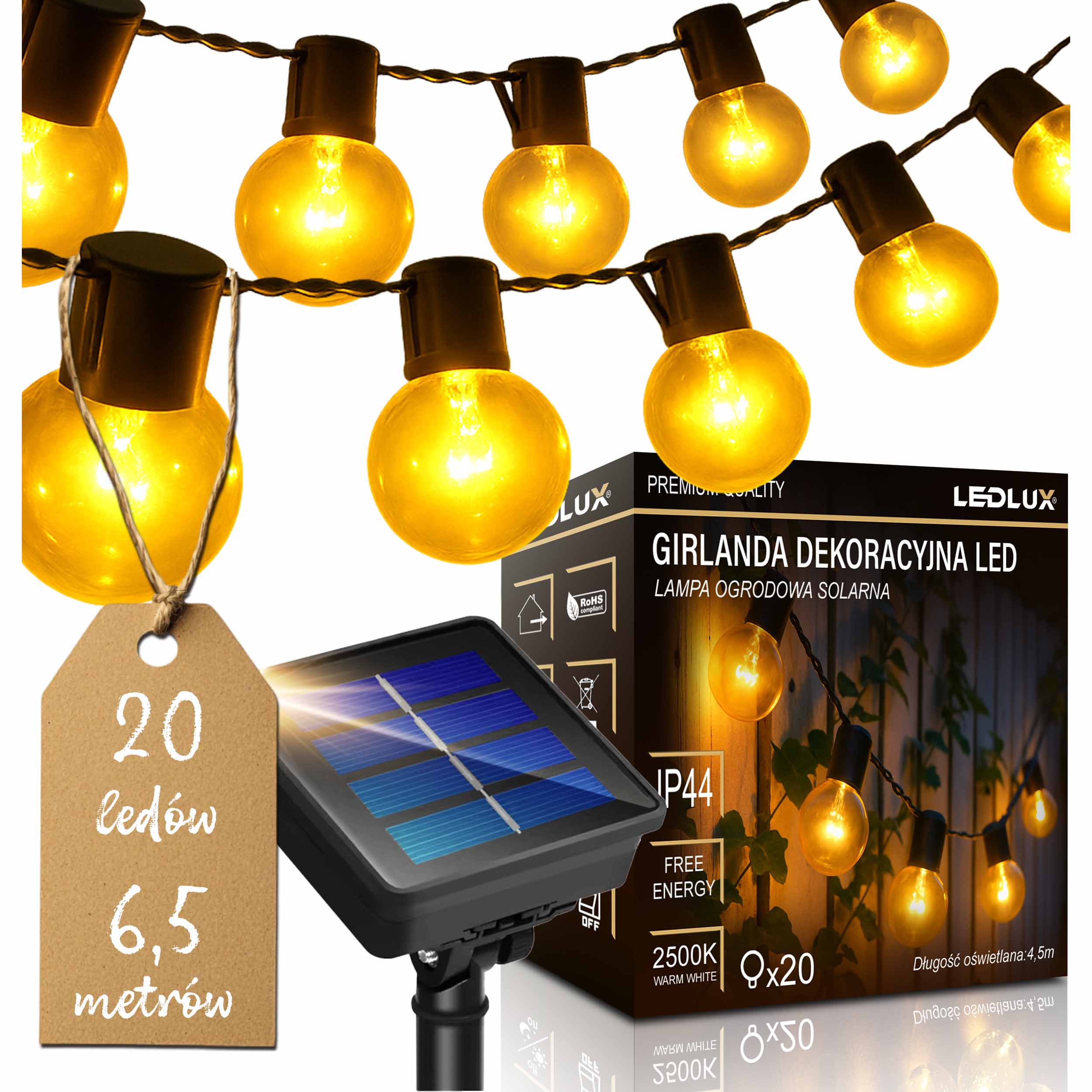 Solar lamp Solar garland hammered chain 20 LED white heat