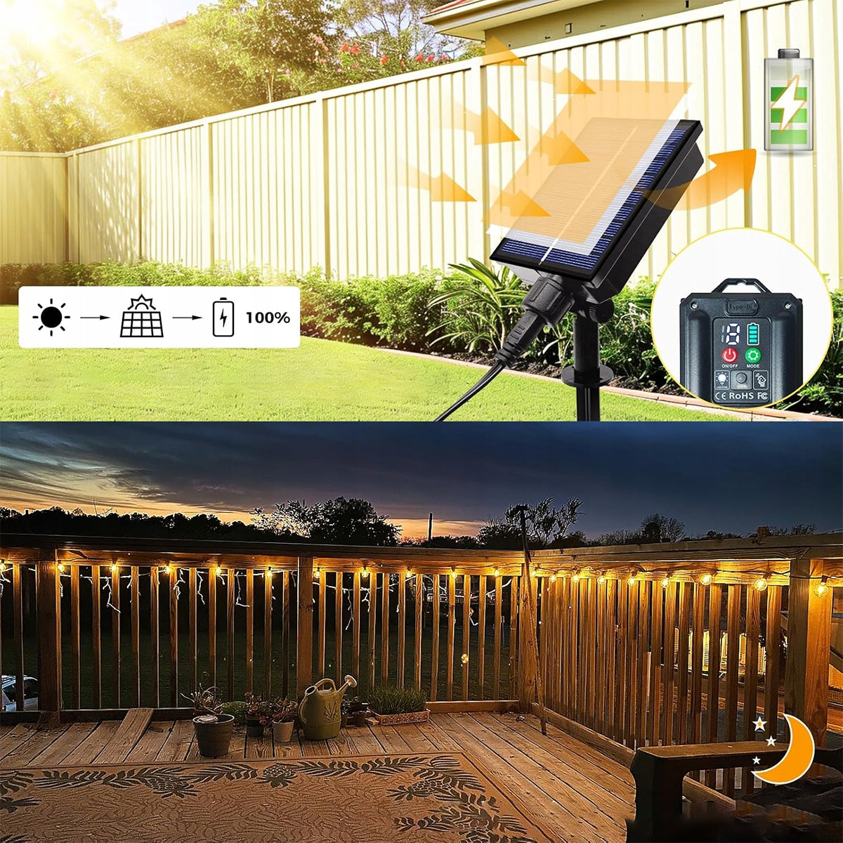 Solar lamp cord with ground stake 10m warm light 8 modes Brand no brand