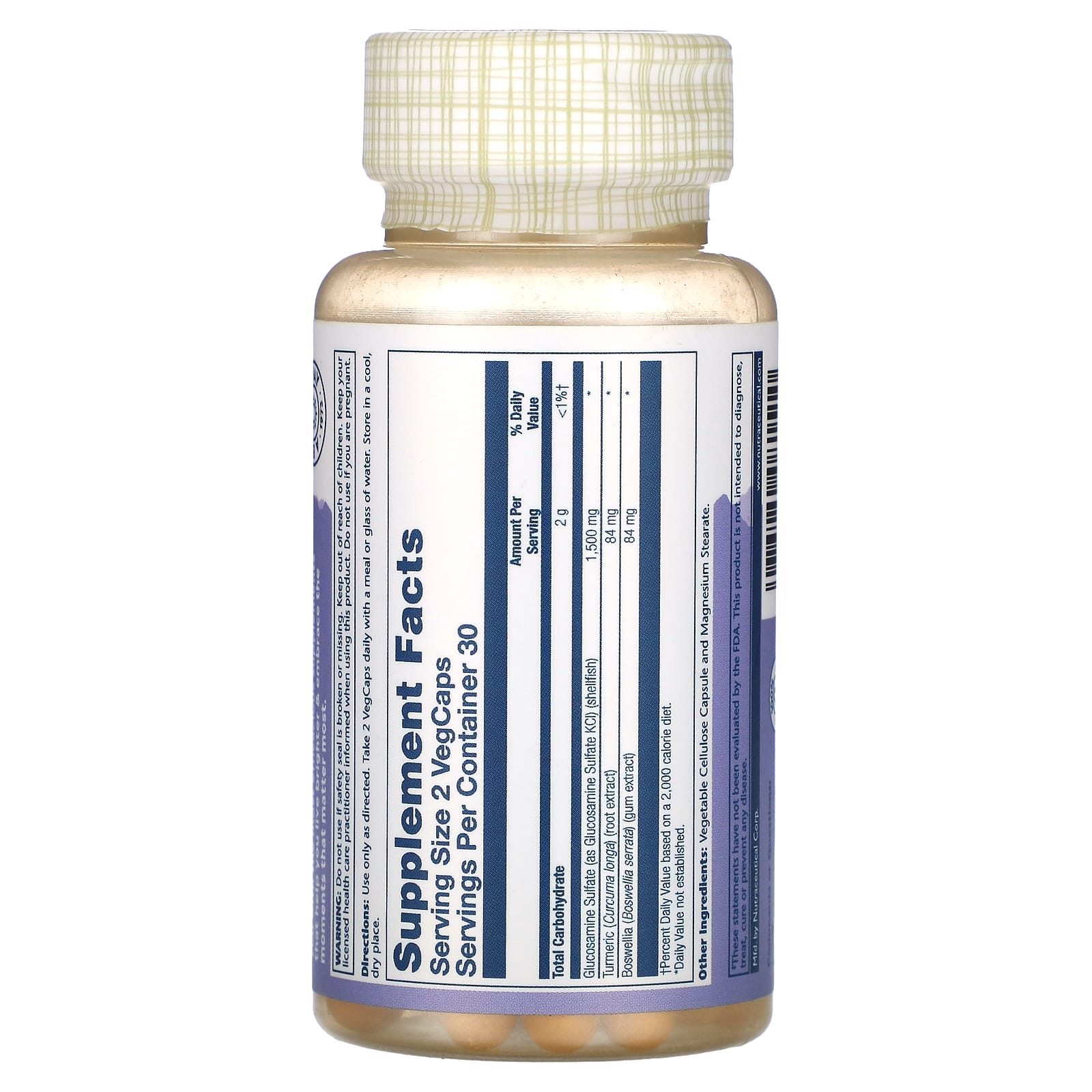 Solaray, Glucosamine sulfate, with turmeric and boswellia, 1500 mg, 60 capsules Expiration date at least 3 months from the date of purchase