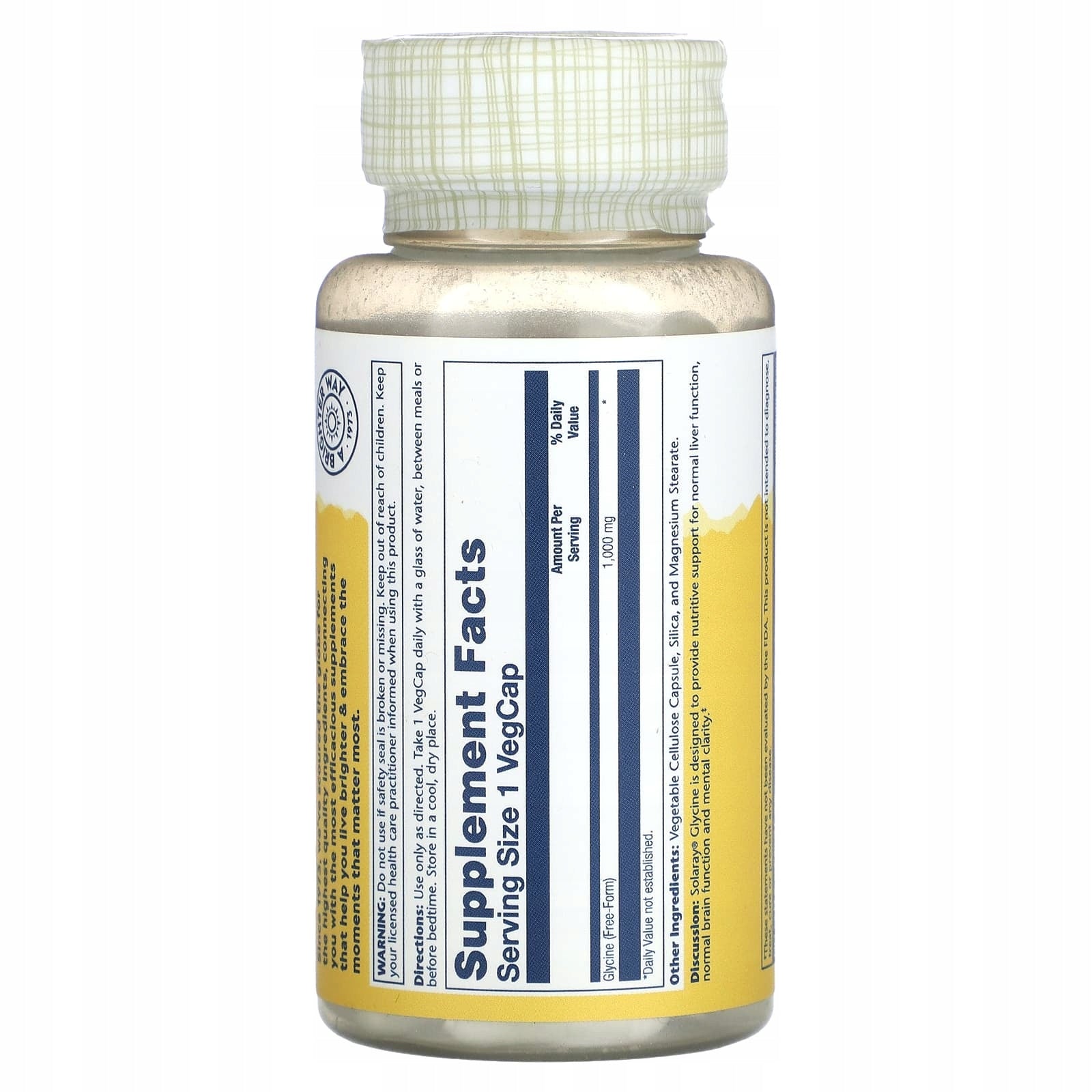 Solaray, Glycine , 1000 mg , 60 vegetable capsules Expiration date at least 3 months from the date of purchase