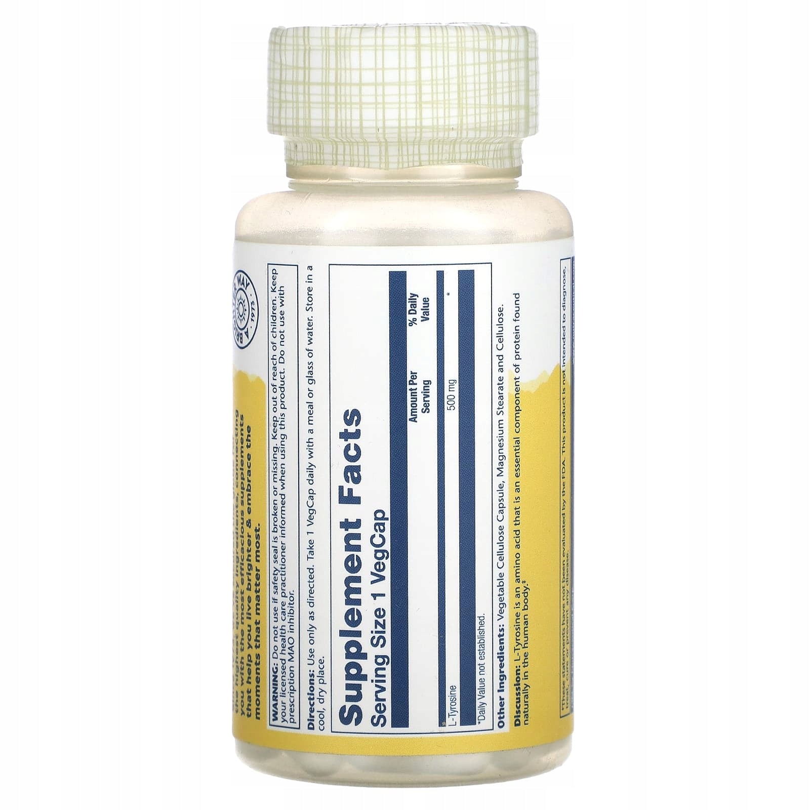 Solaray, L-tyrosine, 500 mg, 50 vegetable capsules Expiration date at least 3 months from the date of purchase