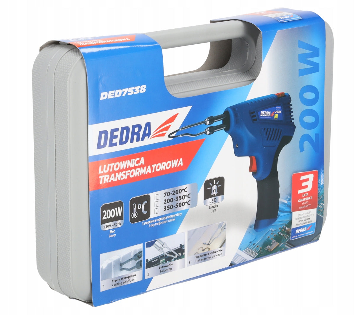 Soldering Iron 200W Adjustable 70-500°C Tin Paste Suitcase DEDRA Kind transformer