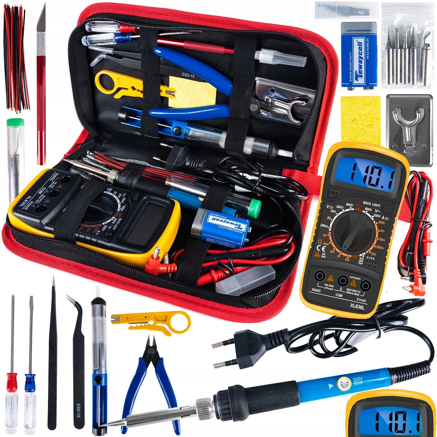 Soldering Iron SOLDERING TOOL SET 40 ELEMENTS MULTIMETER 6 TIPS TIN