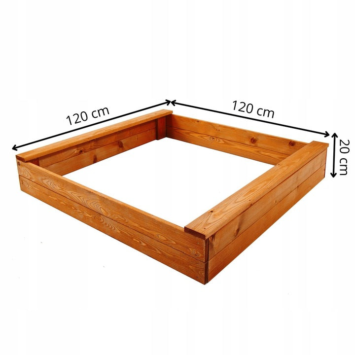 Solid WOODEN Sandbox IMPREGNATED OPEN 120x120 Cm PREMIUM Kid's age 3+ years