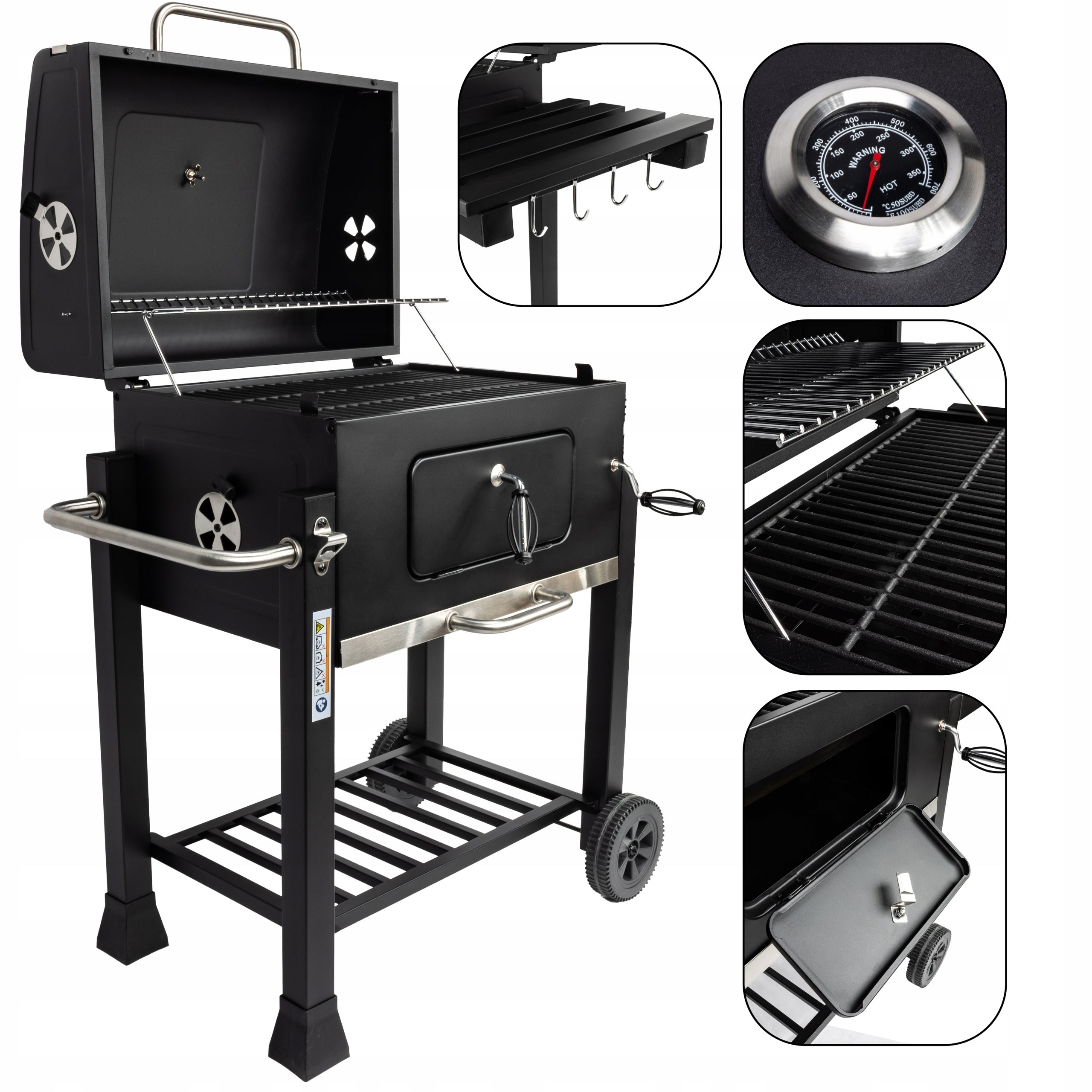 Solid charcoal grill with adjustable cast iron grate Mirpol 61 x 45.5 cm